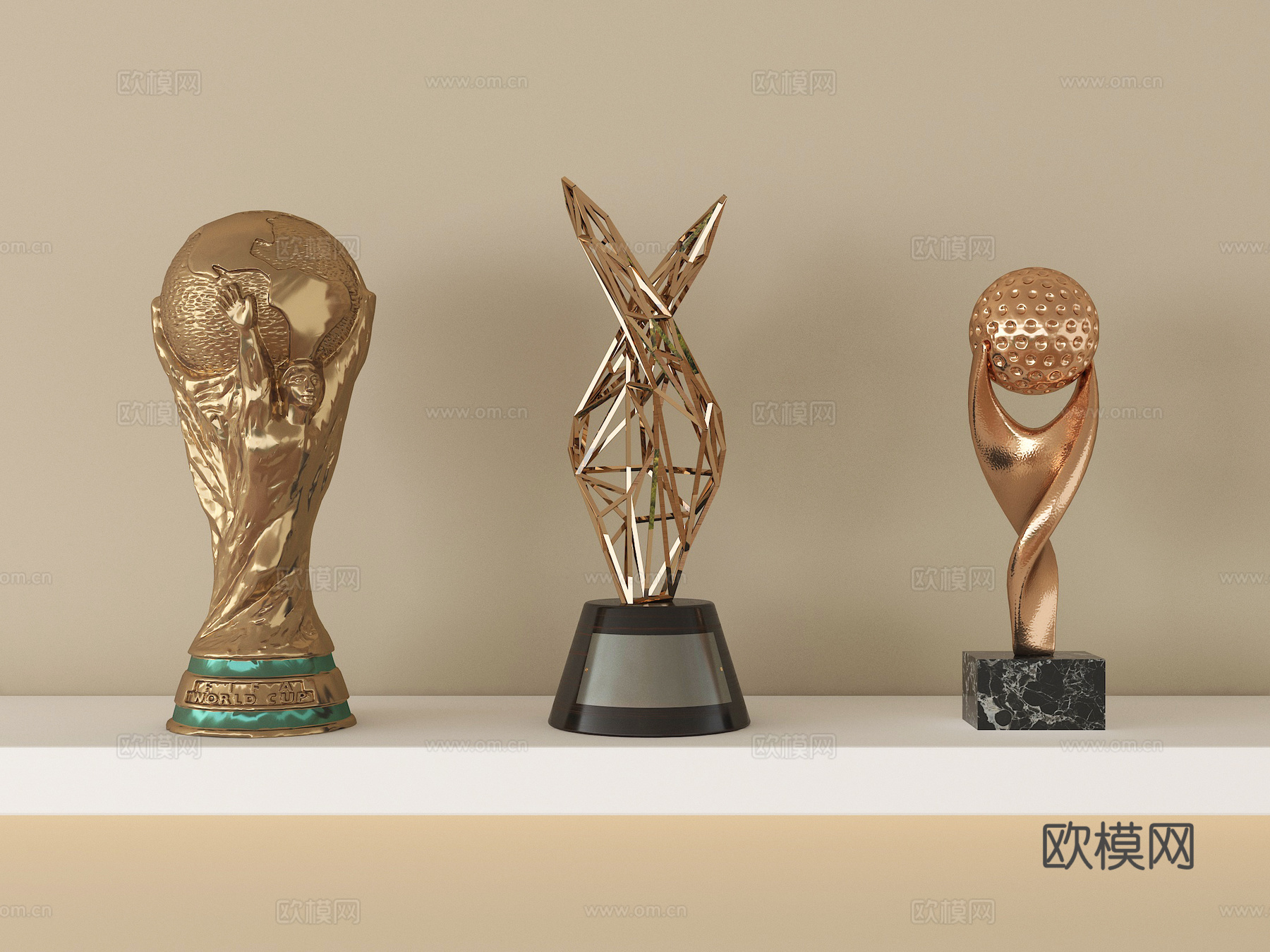 现代奖杯 摆件su模型