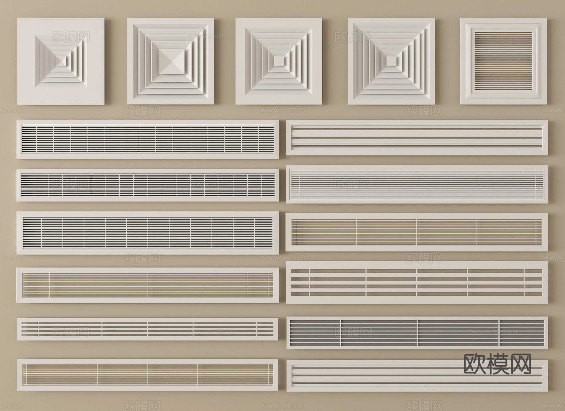 现代空调出风口 中央空调出风口 排风口 换气扇su模型