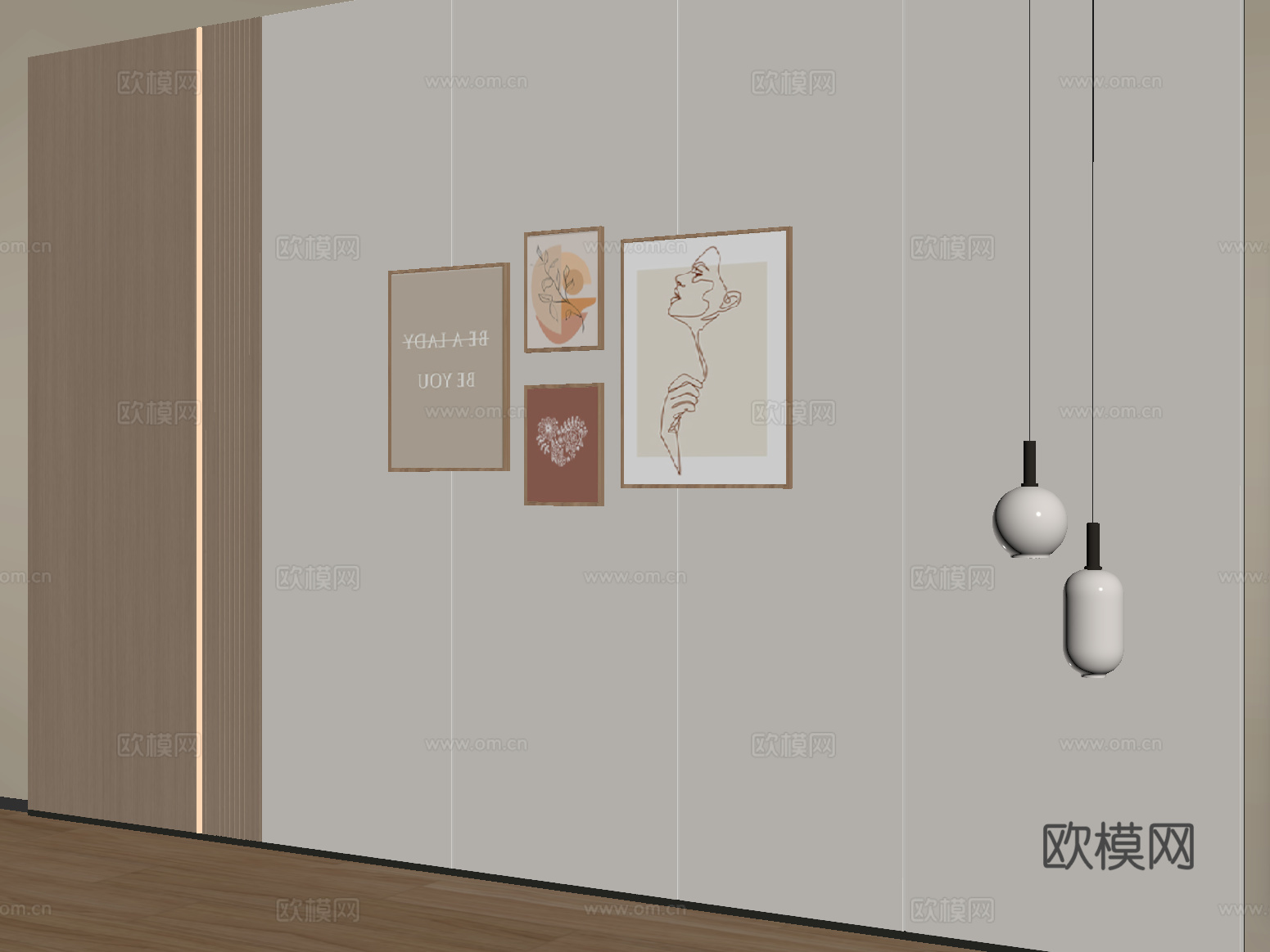 现代背景墙 沙发背景墙 吊灯 挂画su模型