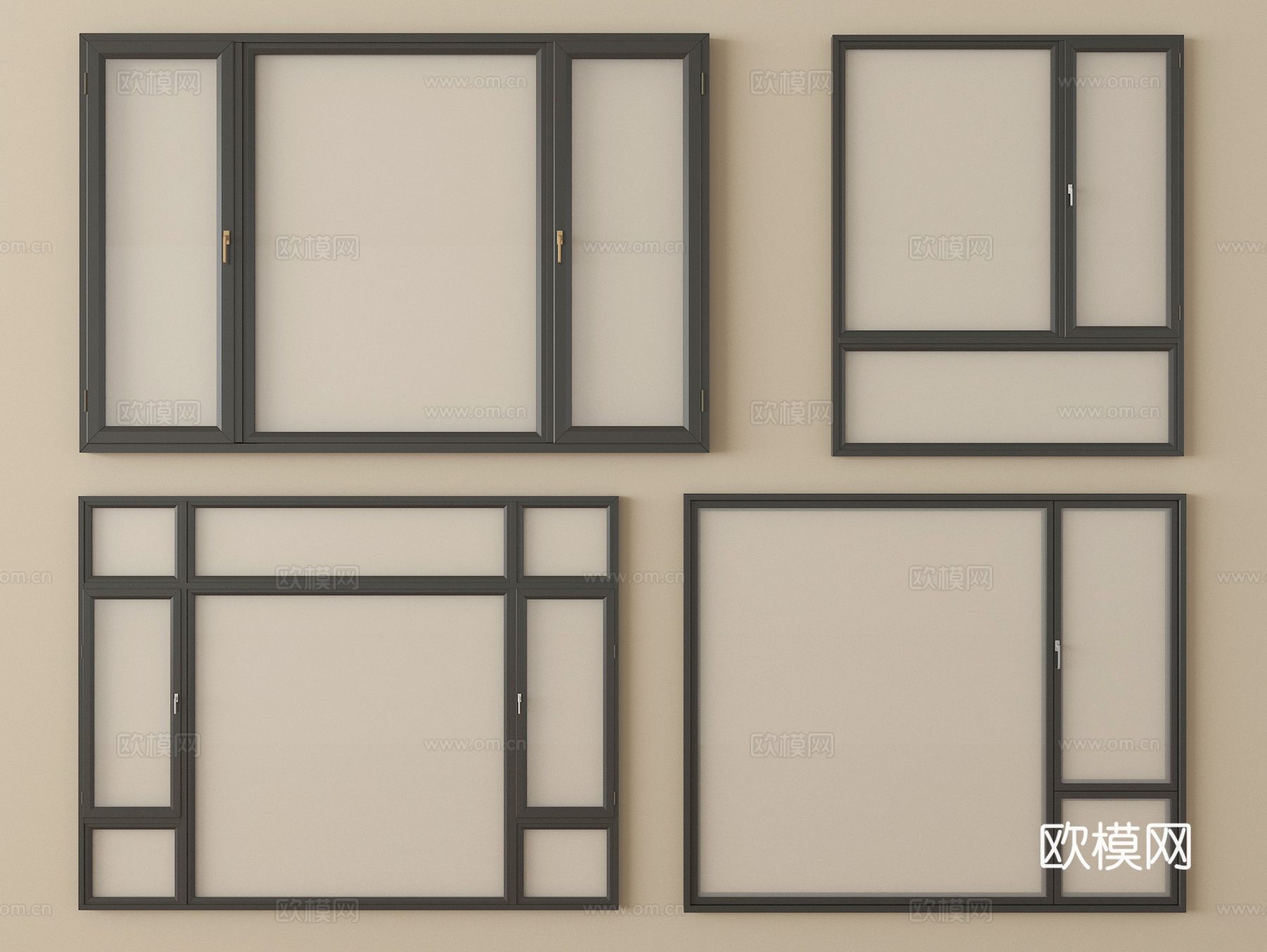 现代窗组合 平开窗 落地窗 阳台窗su模型