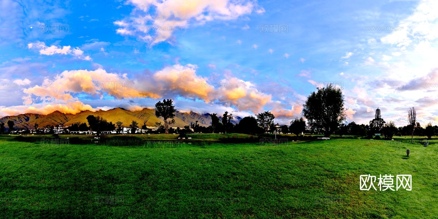 美丽田野草原牧场草坪村庄