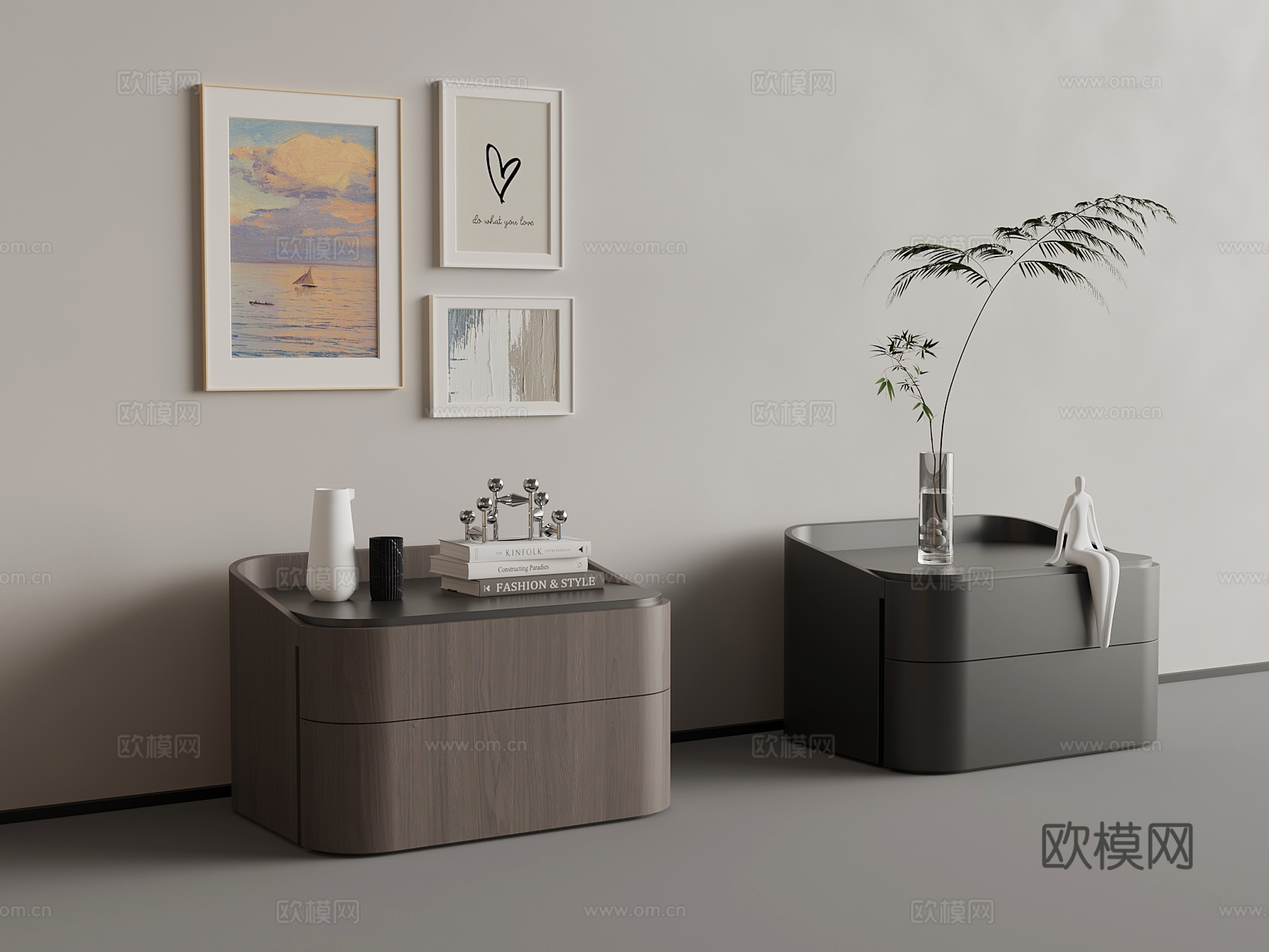 现代意式床头柜 意式极简床头柜su模型