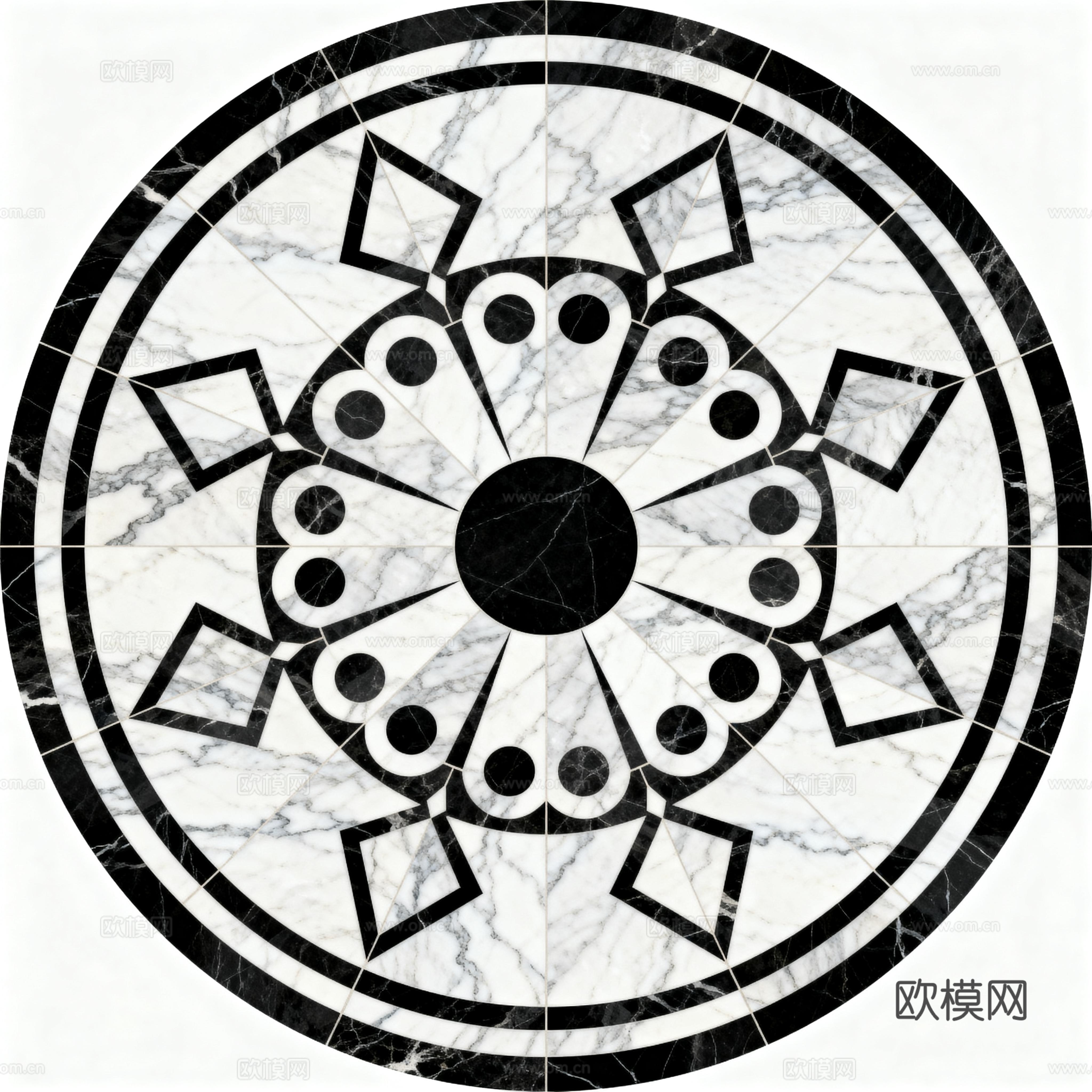 轻奢黑白拼花大理石 黑白石材圆形拼花 玄关圆形拼花