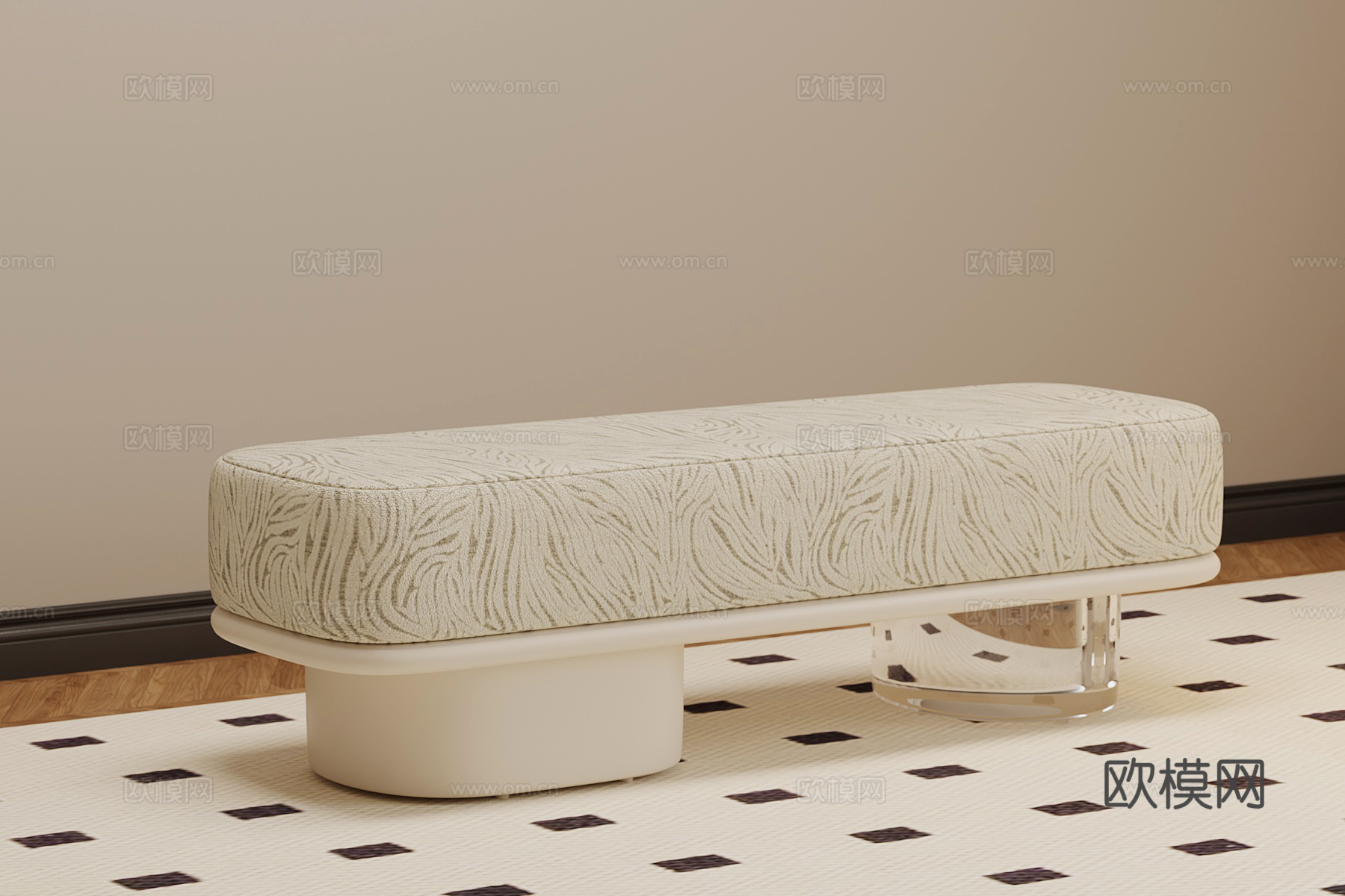 现代奶油风床尾凳 换鞋凳3d模型下载