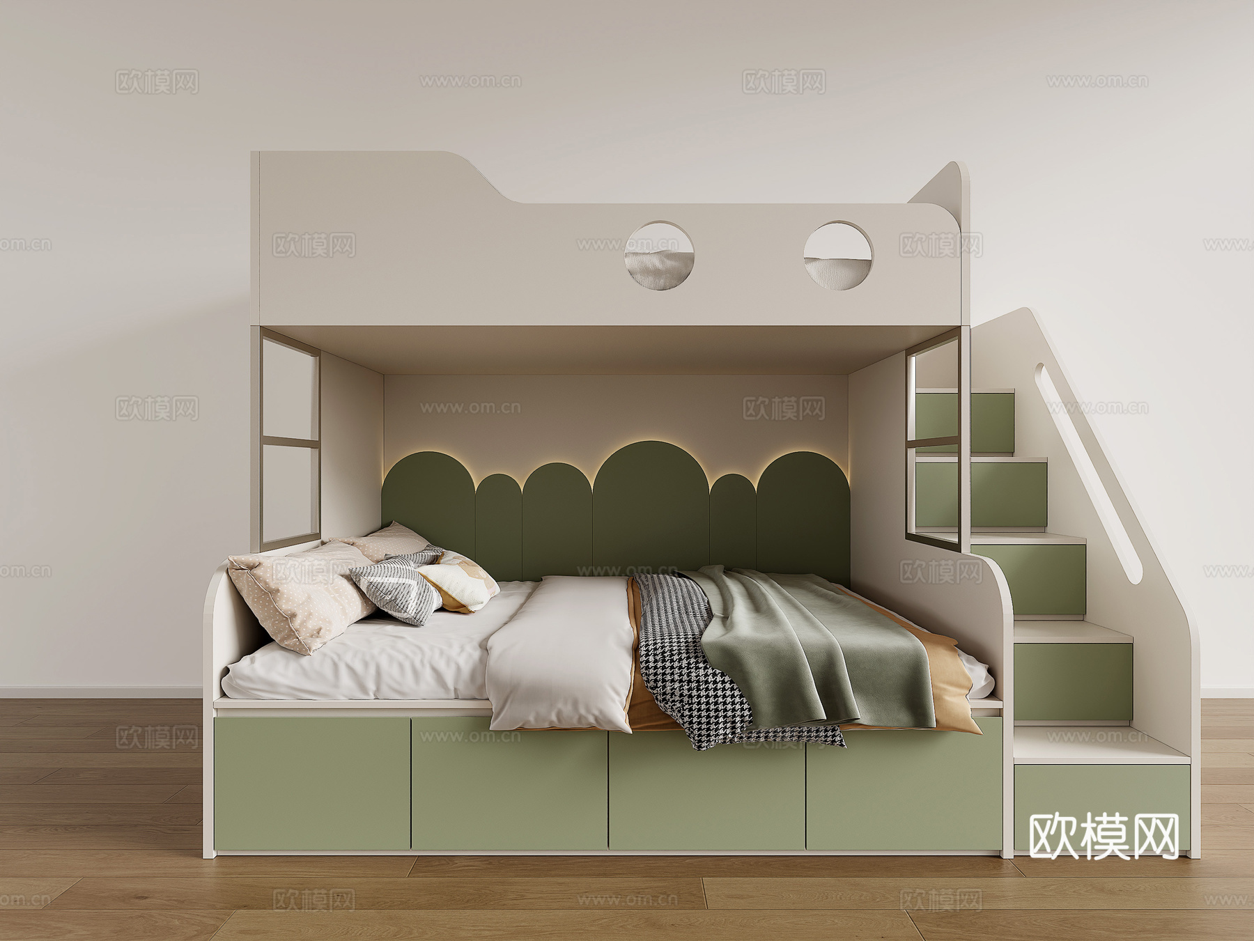 现代儿童房上下床 男孩房上下床 女孩房上下床 全屋定制上下床su模型