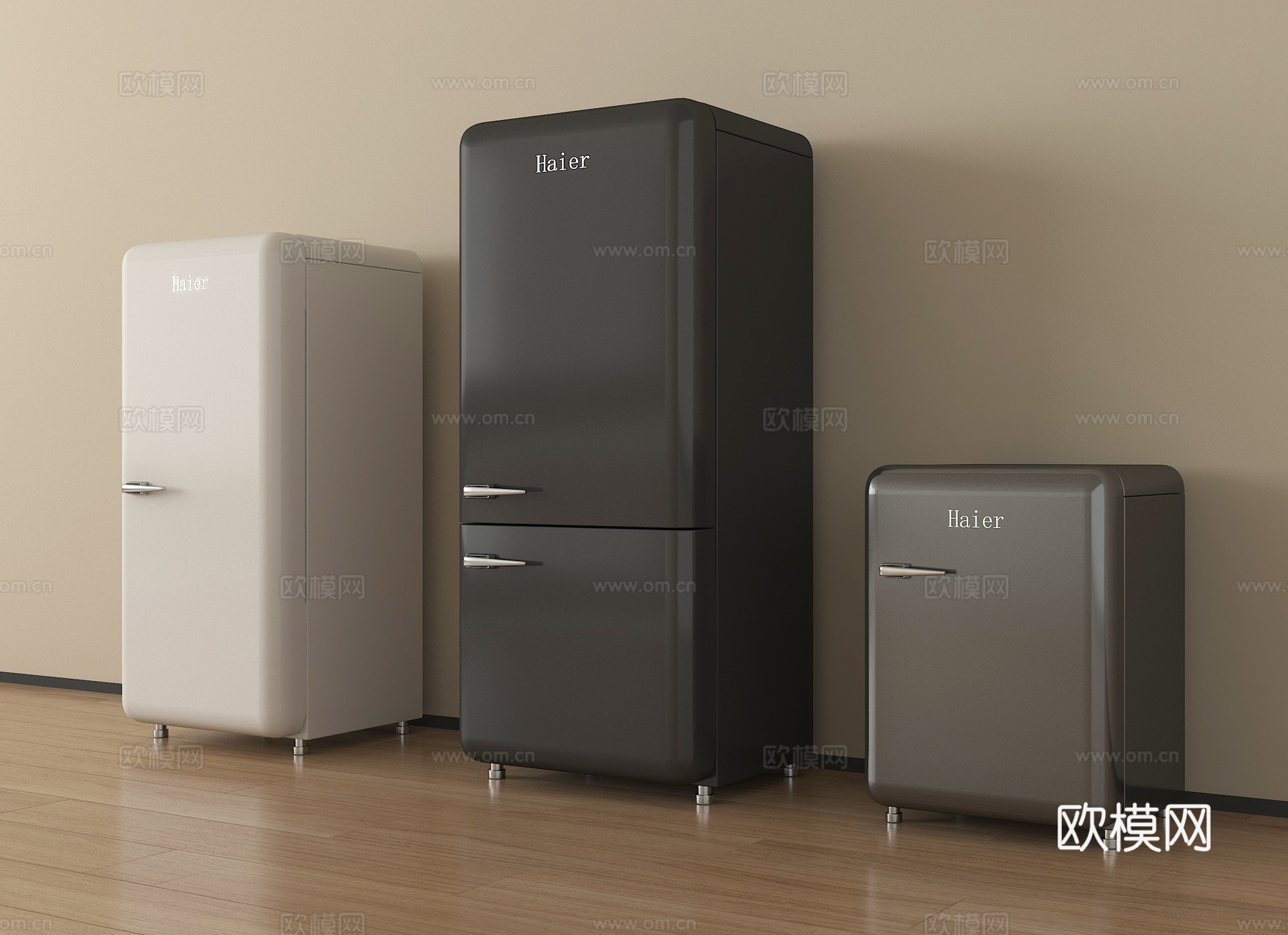 现代复古小冰箱 双开门冰箱su模型
