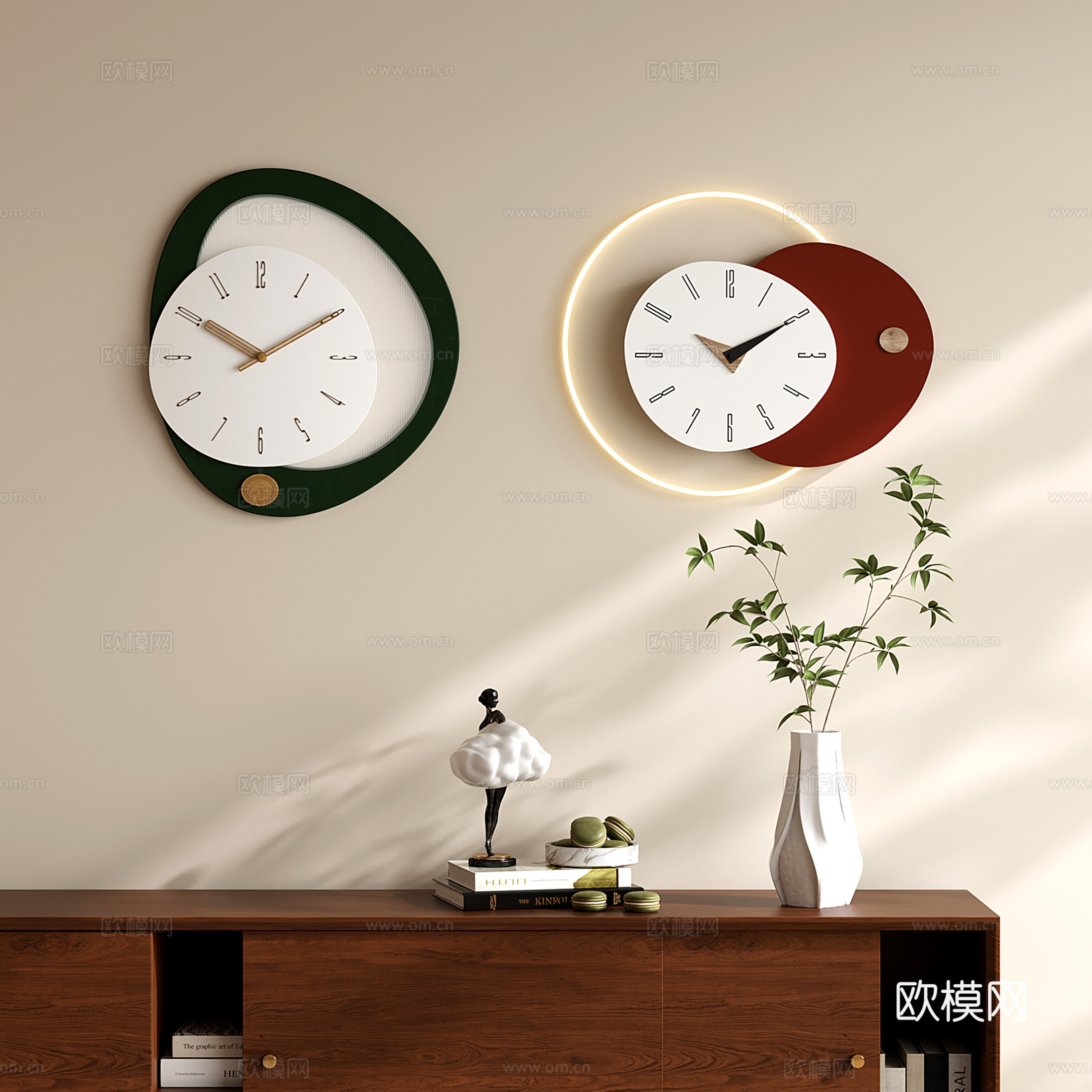 现代钟表 挂钟时钟 花瓶花艺 饰品摆件su模型