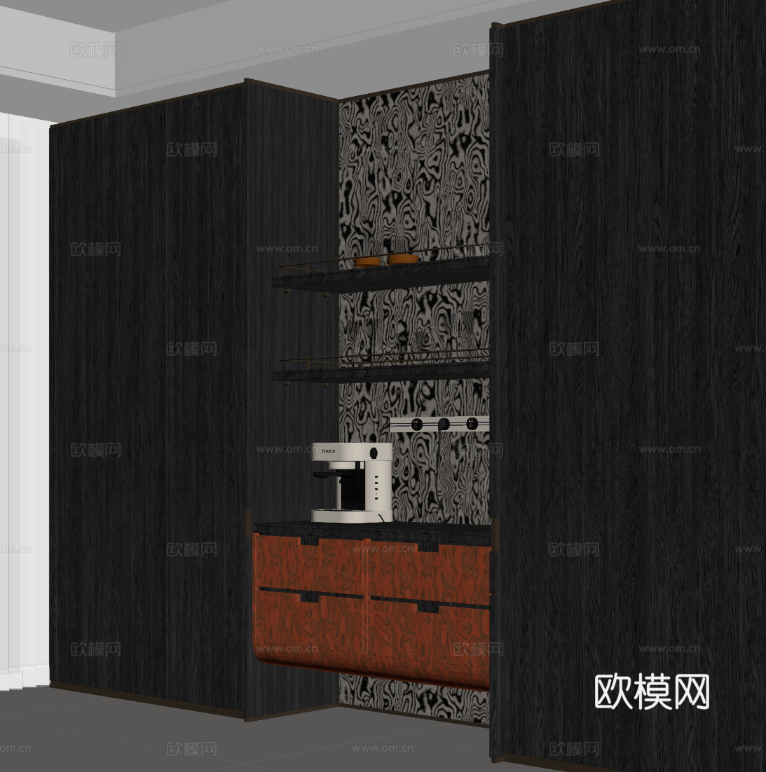 现代餐边柜 酒柜 酒架su模型