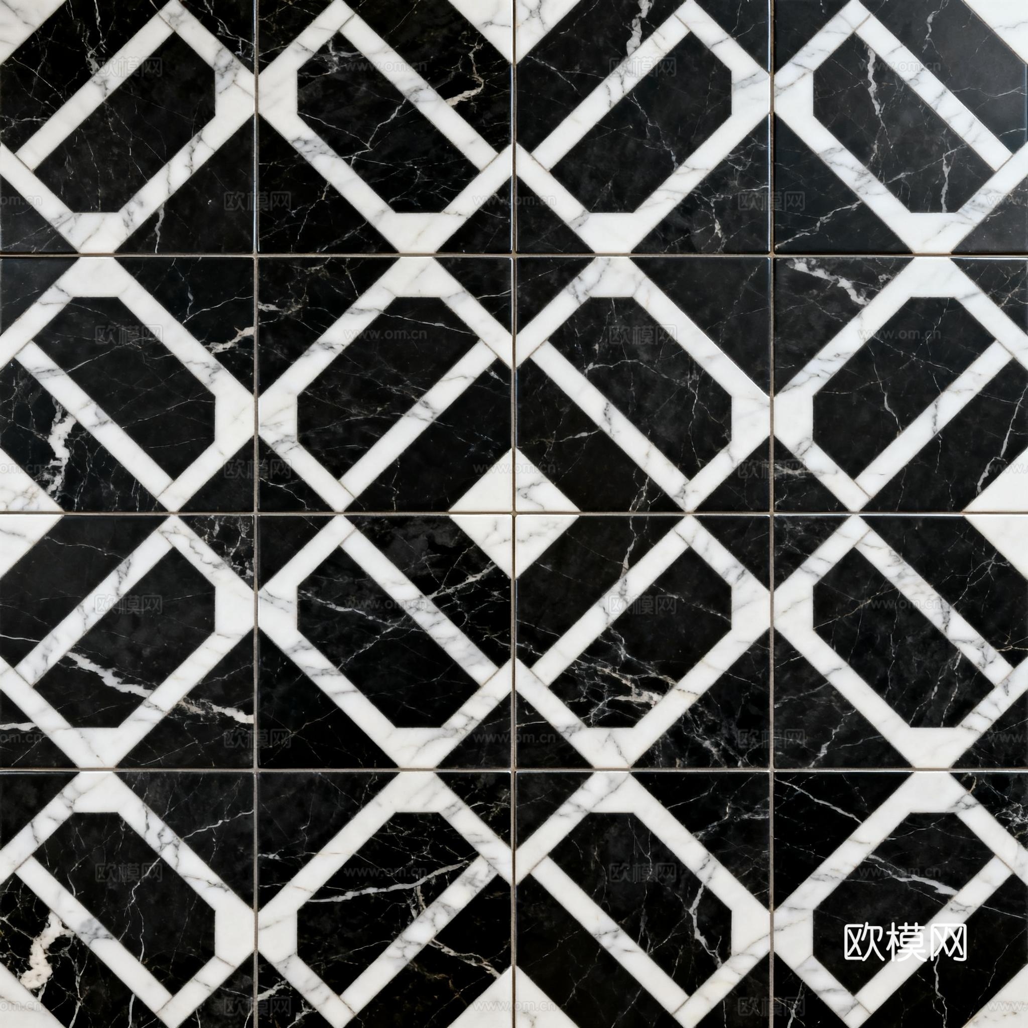 现代 黑白石材拼花 几何水刀石材拼花地砖 石材马赛克 花砖