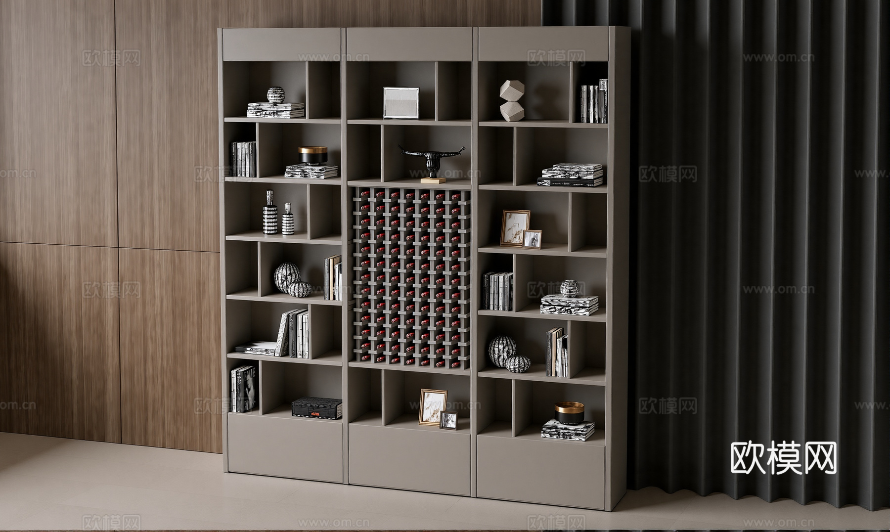 现代中式书柜酒柜su模型