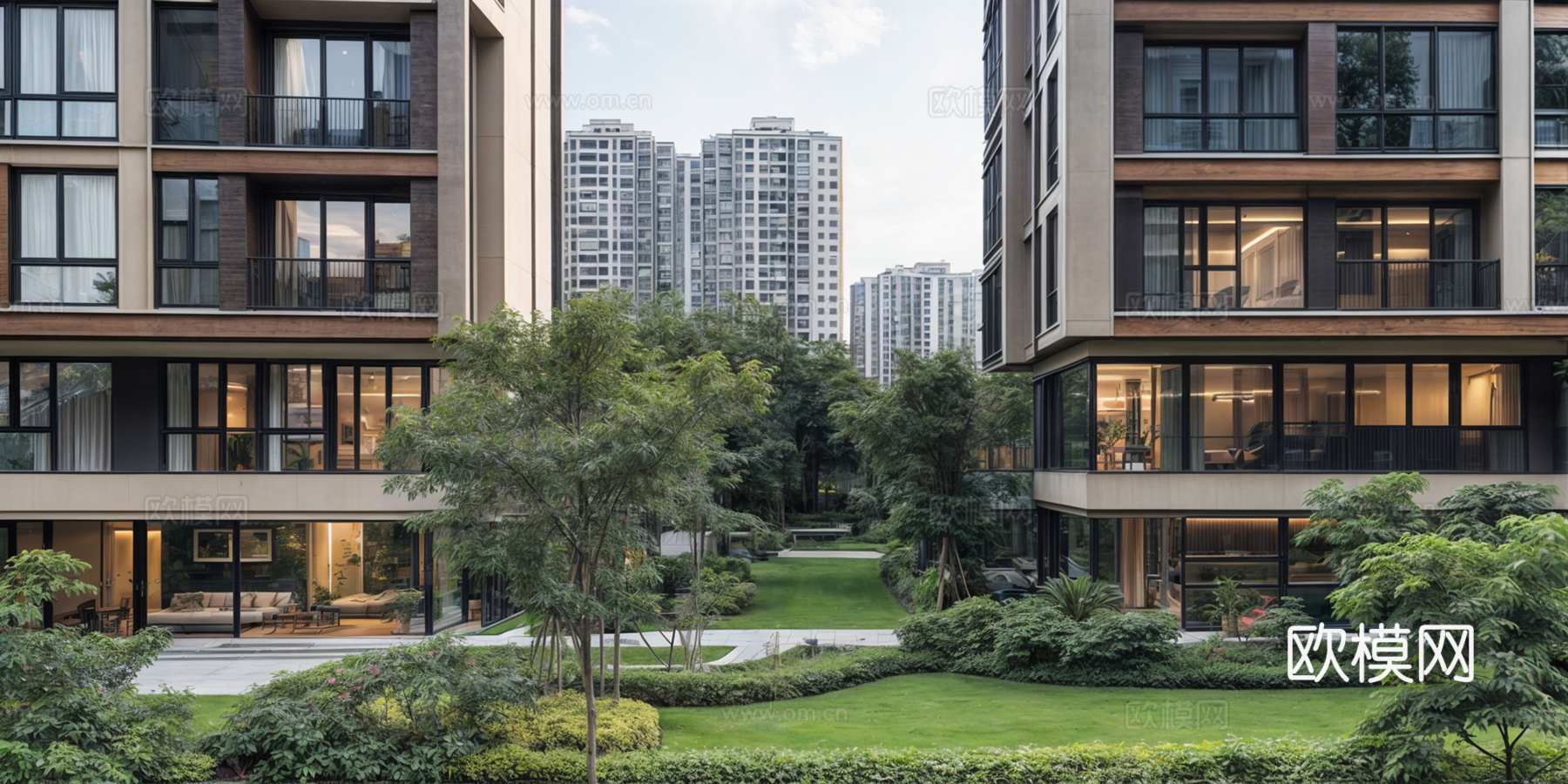 别墅群落小区外景_白天小区外景_别墅外景_窗外景