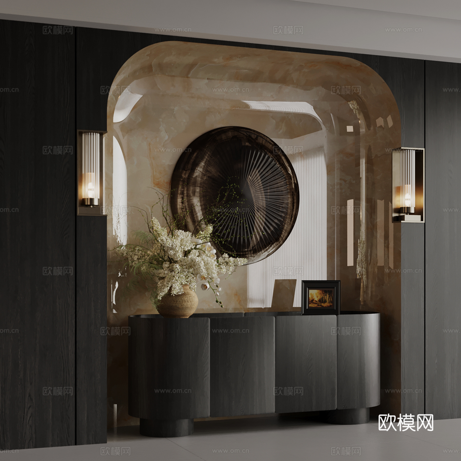 现代端景柜 边柜 端景墙su模型