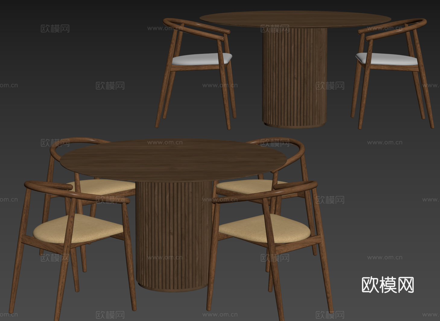 中古桌椅组合 圆形餐桌 洽谈桌椅 圆桌 休闲桌椅su模型
