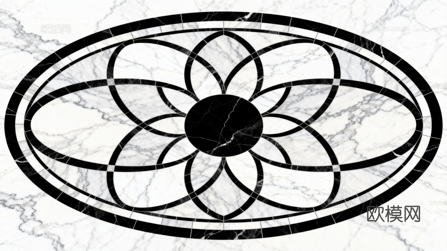 轻奢黑白拼花大理石 黑白石材椭圆拼花 玄关石材拼花