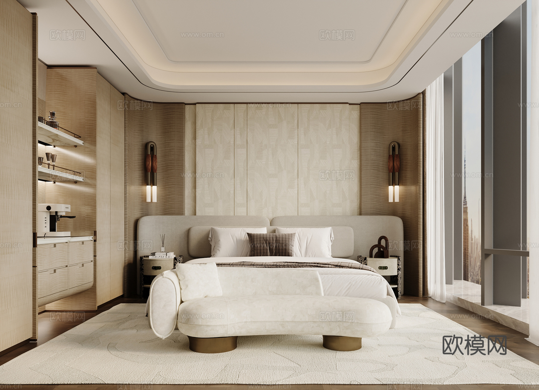 现代酒店客房 套房 卧室su模型