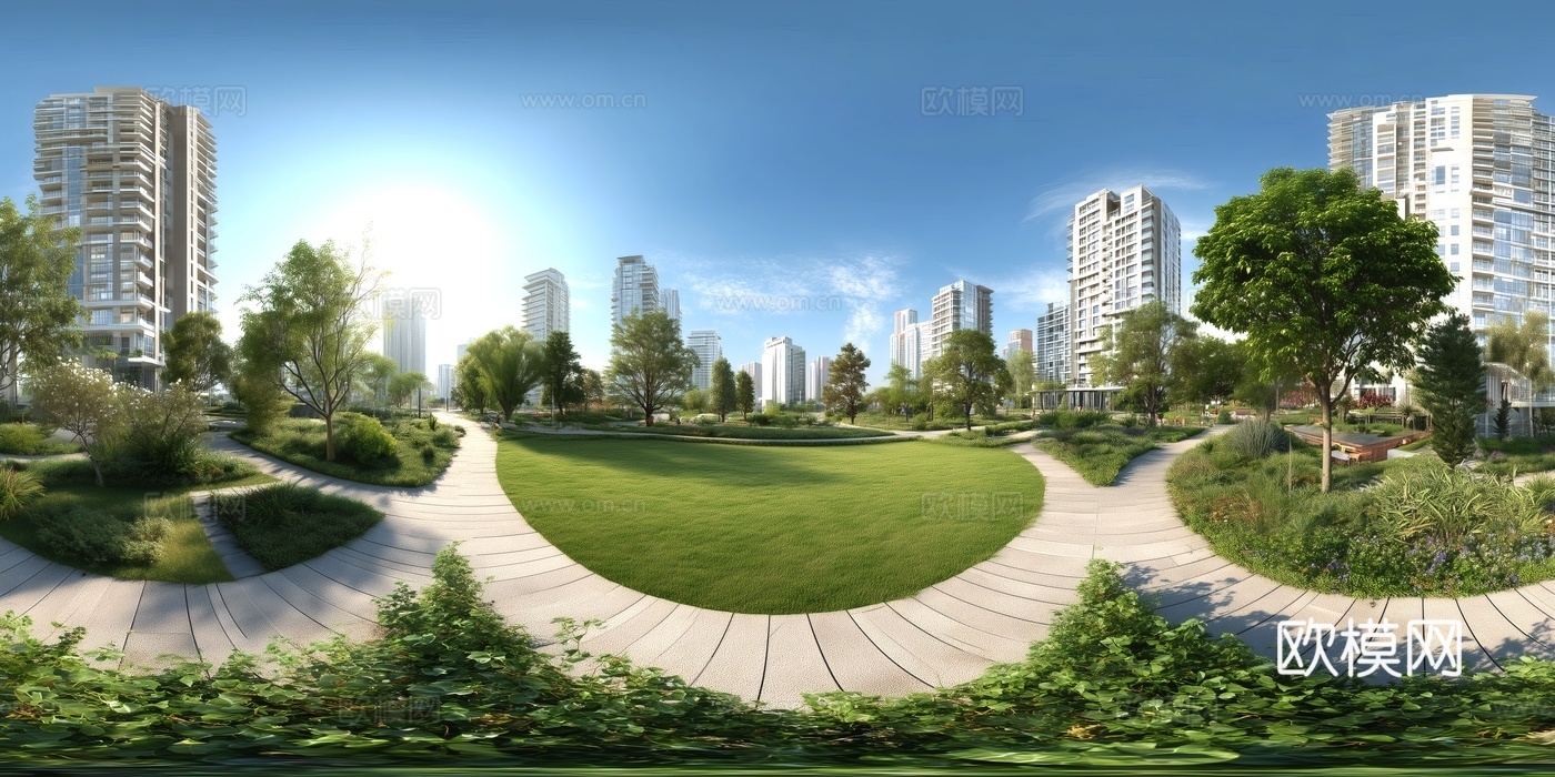 现代小区绿化全景