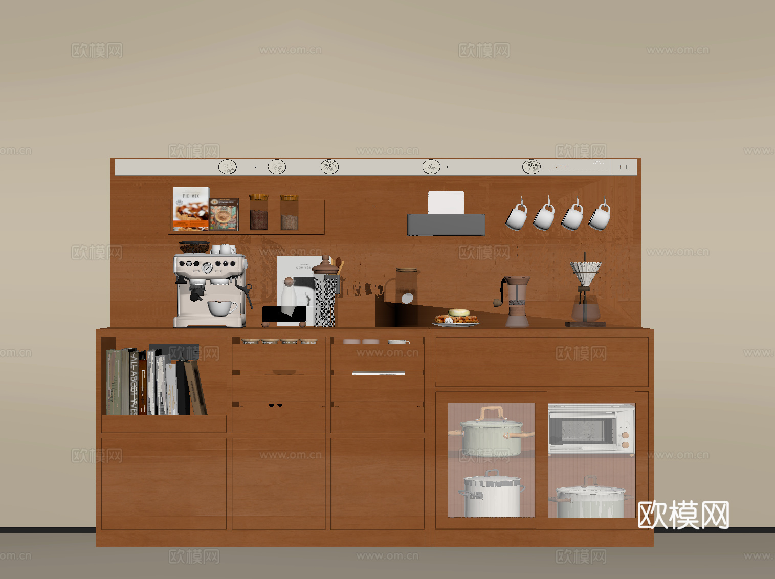 中古风餐边柜 酒柜su模型