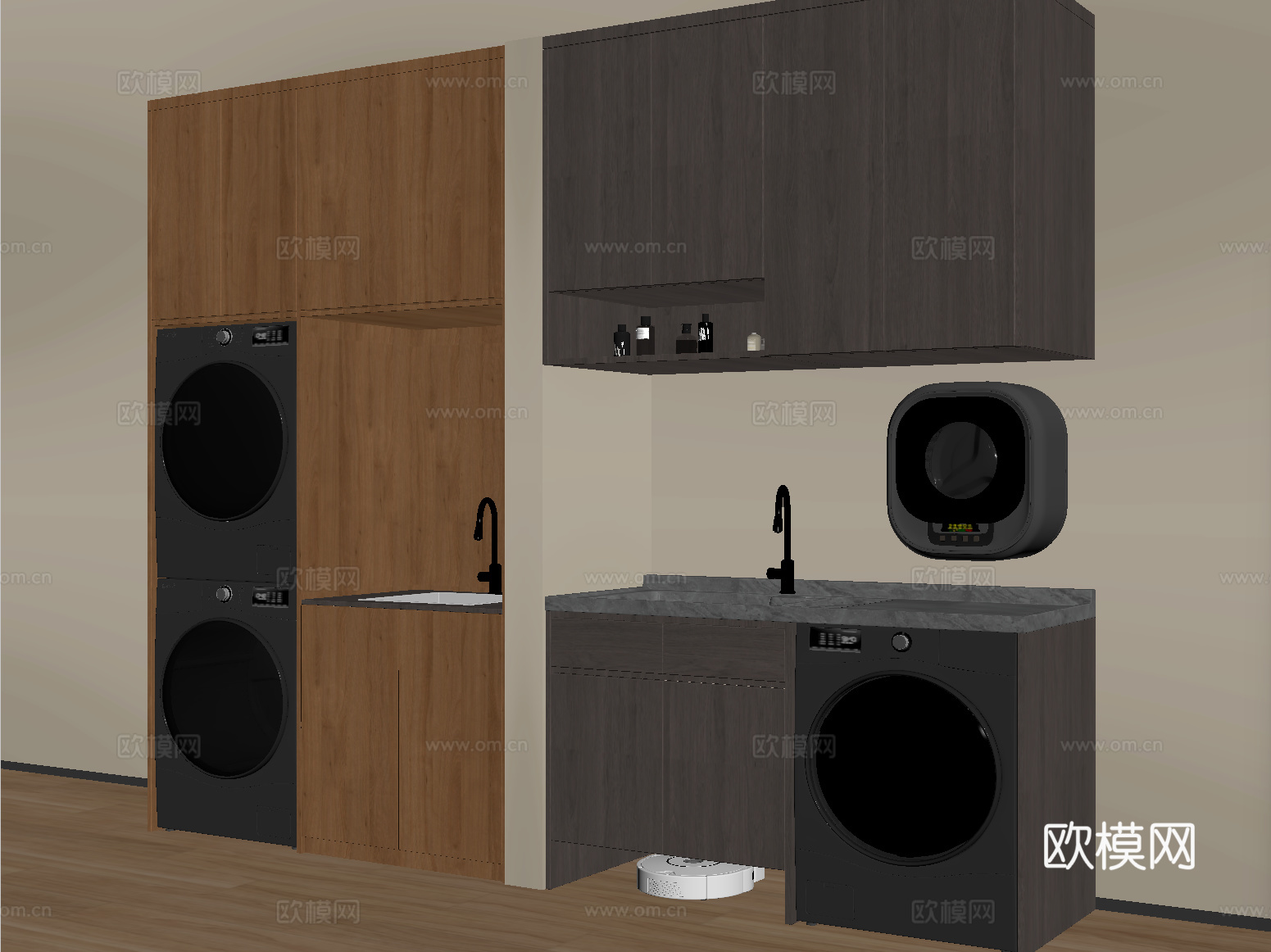 现代洗衣机柜 洗衣机 洗烘一体机 扫地机器人 壁挂洗衣机su模型