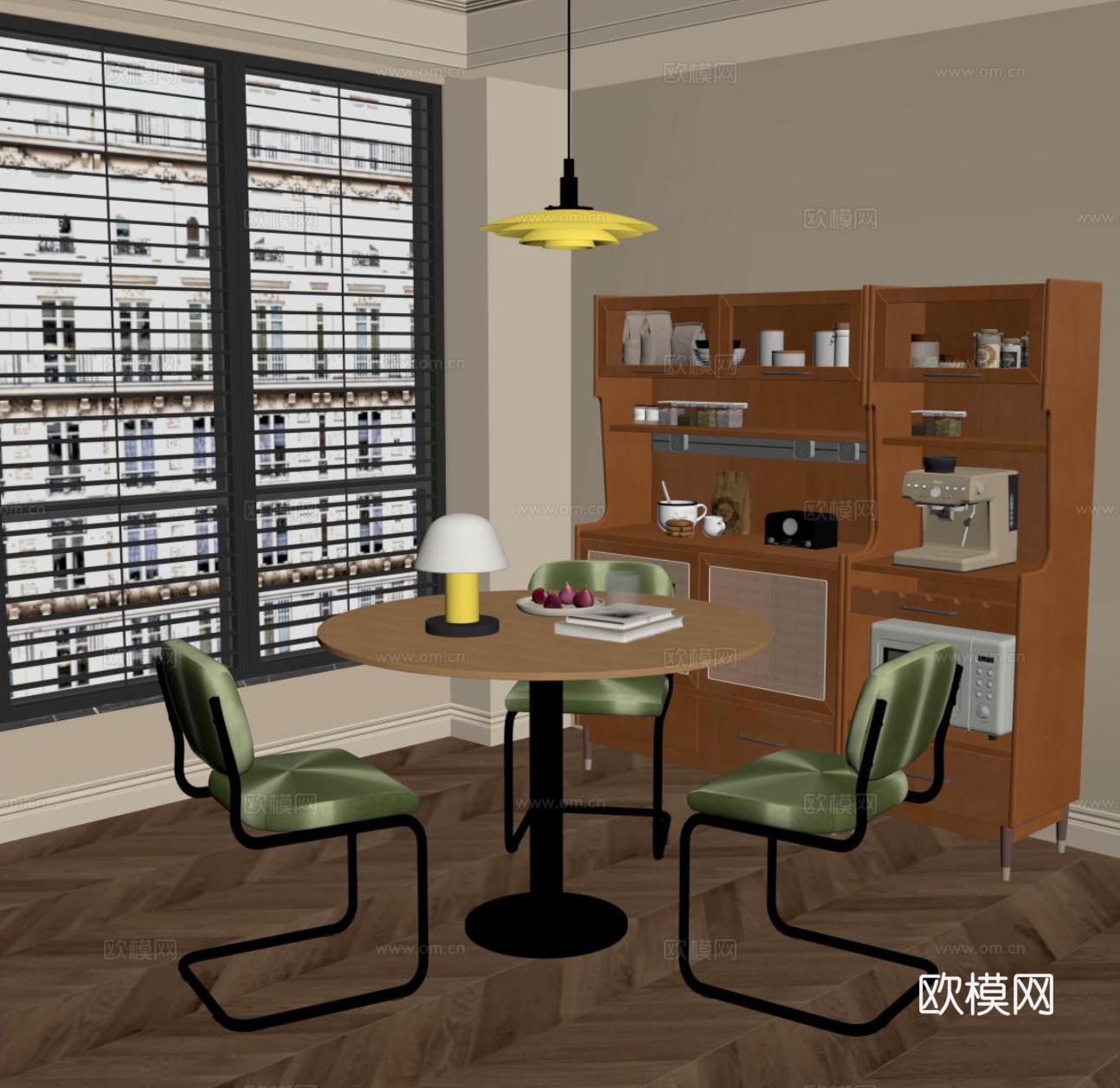 中古风餐桌椅 洽谈椅 餐边柜su模型