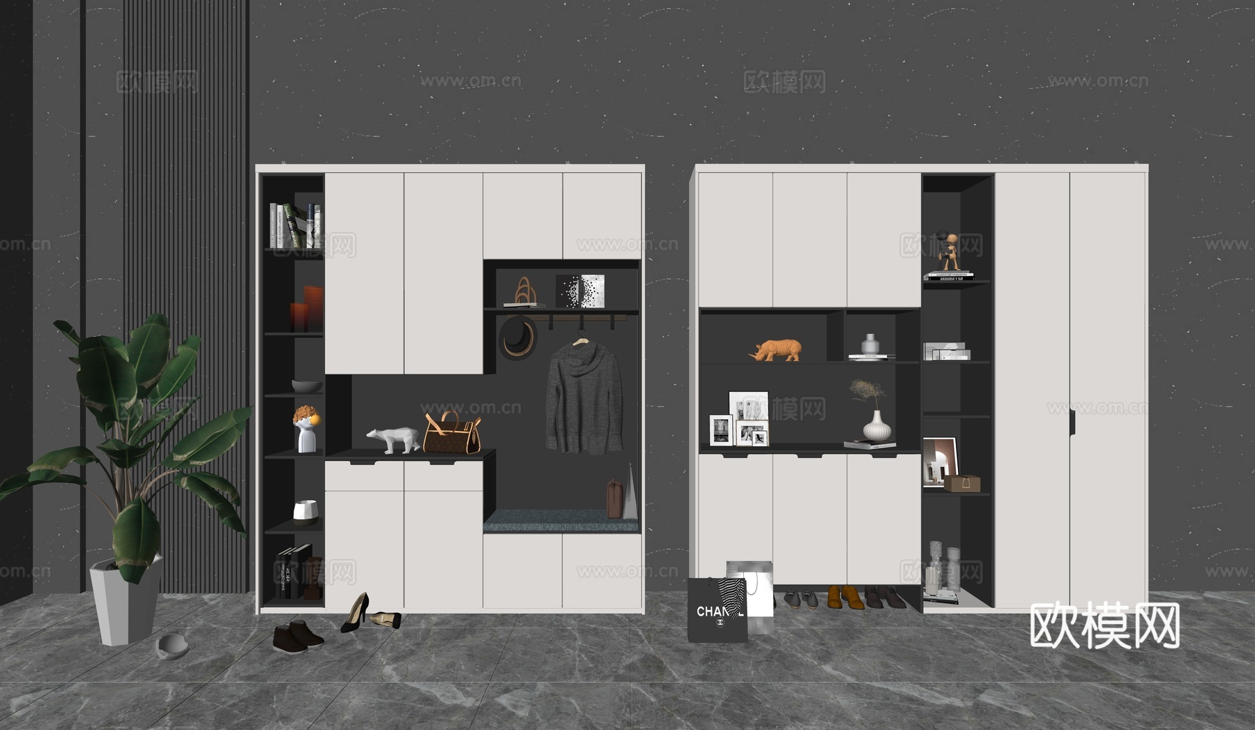 现代鞋柜组合su模型