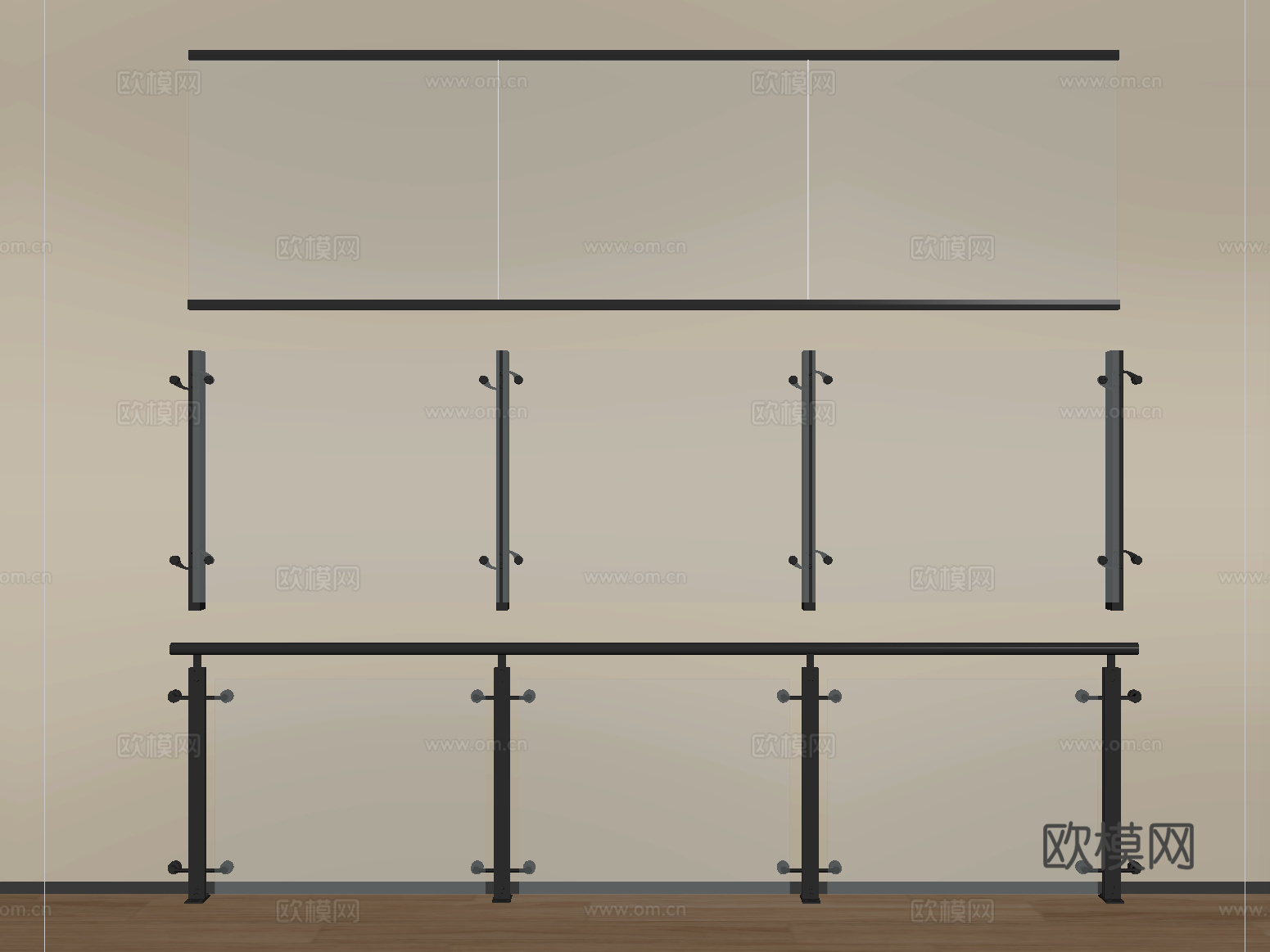 现代玻璃栏杆 玻璃护栏 玻璃围栏 阳台护栏su模型