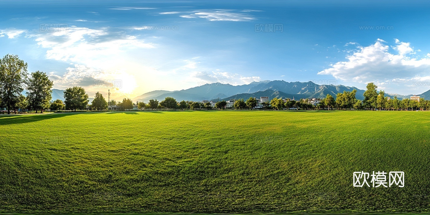 现代户外_蓝天白云远山全景