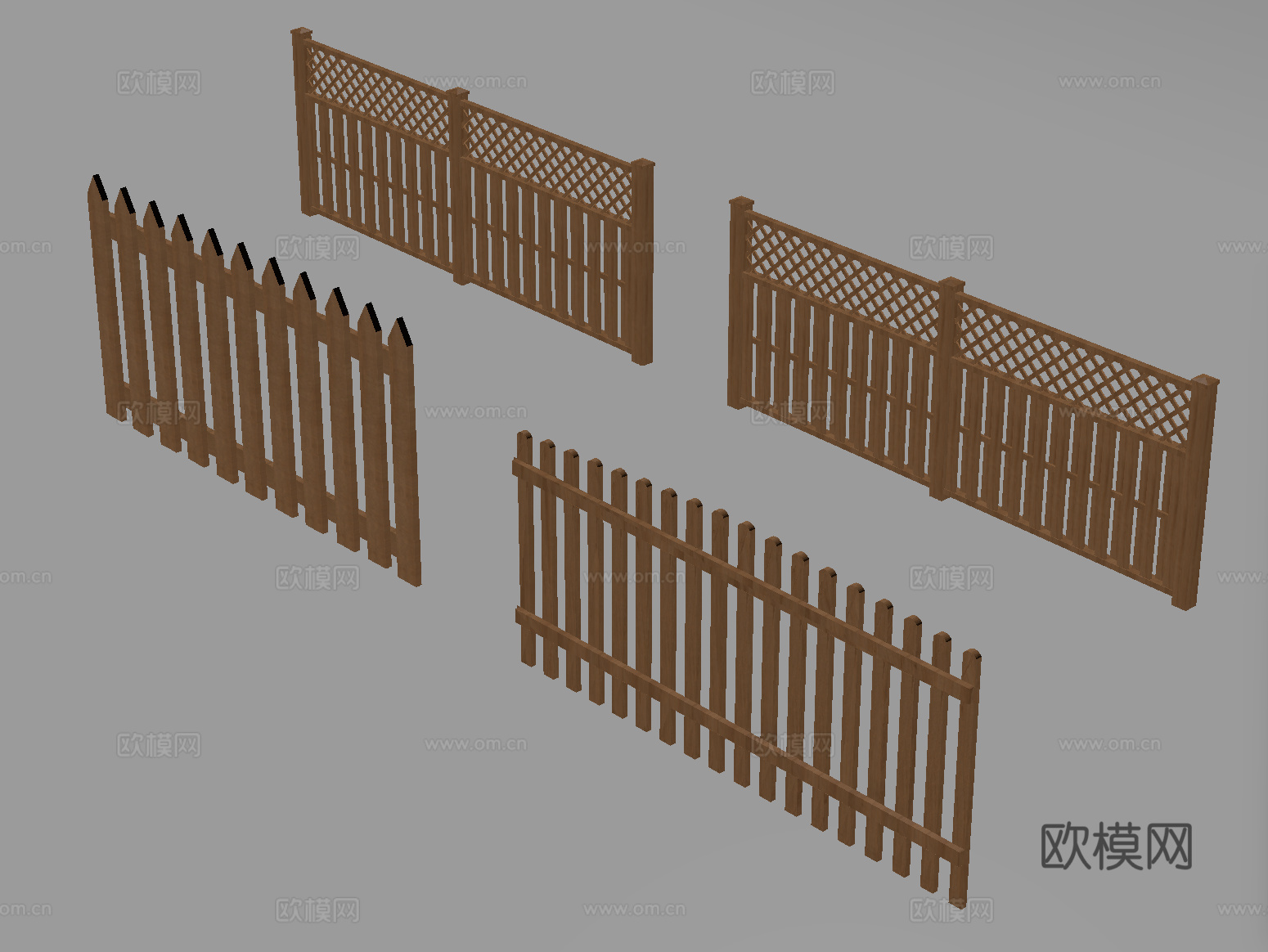 新中式栅栏 围栏护栏 木栅栏 篱笆围墙su模型