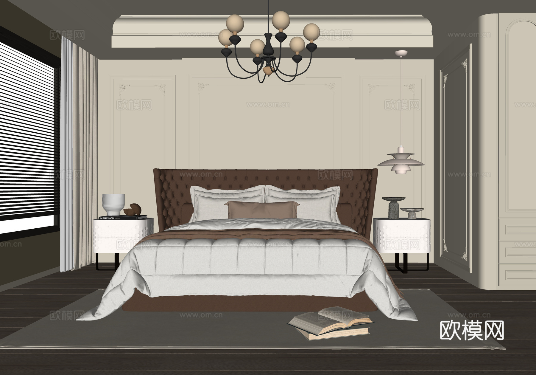 现代卧室 双人床 床头柜su模型