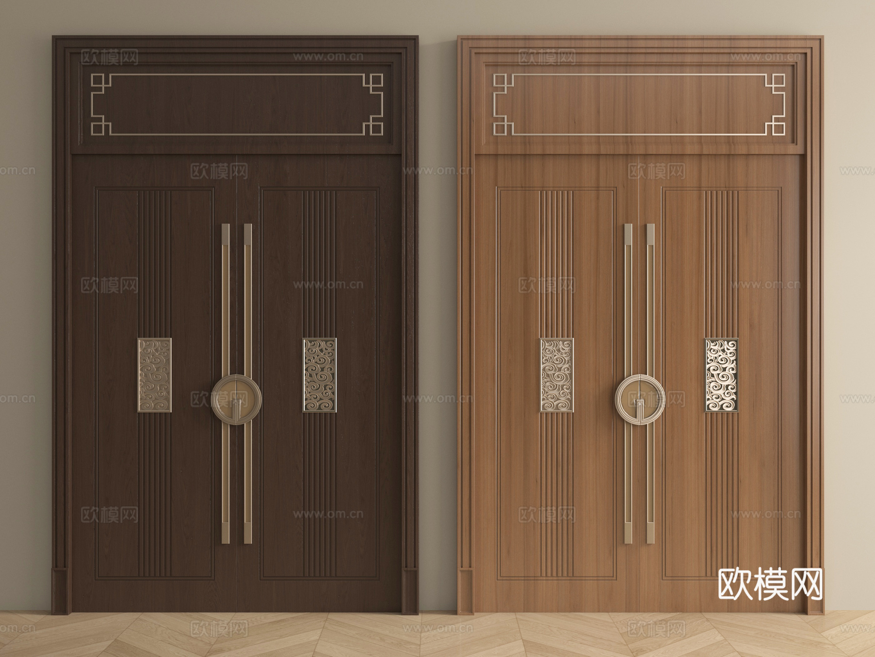 新中式双开门 平开门 入户门 通顶门su模型