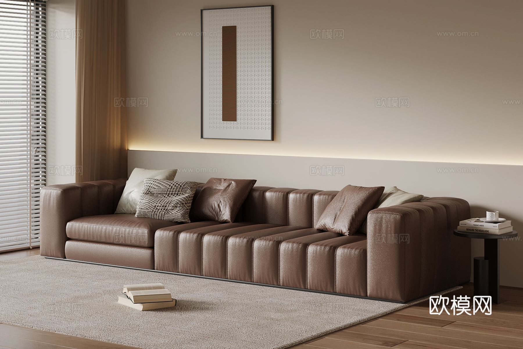 现代多人沙发 皮革休闲沙发su模型
