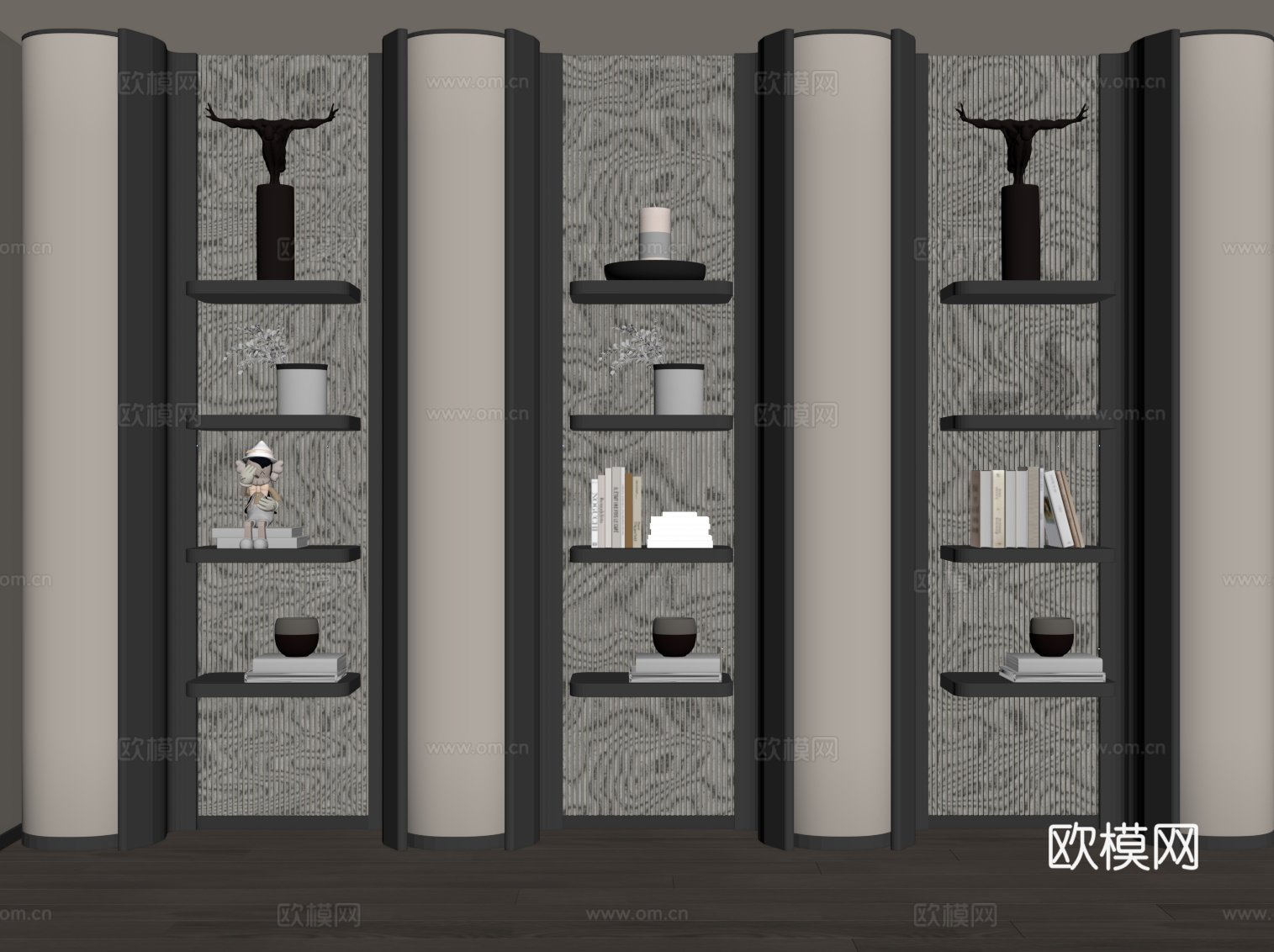 现代书柜 书架su模型