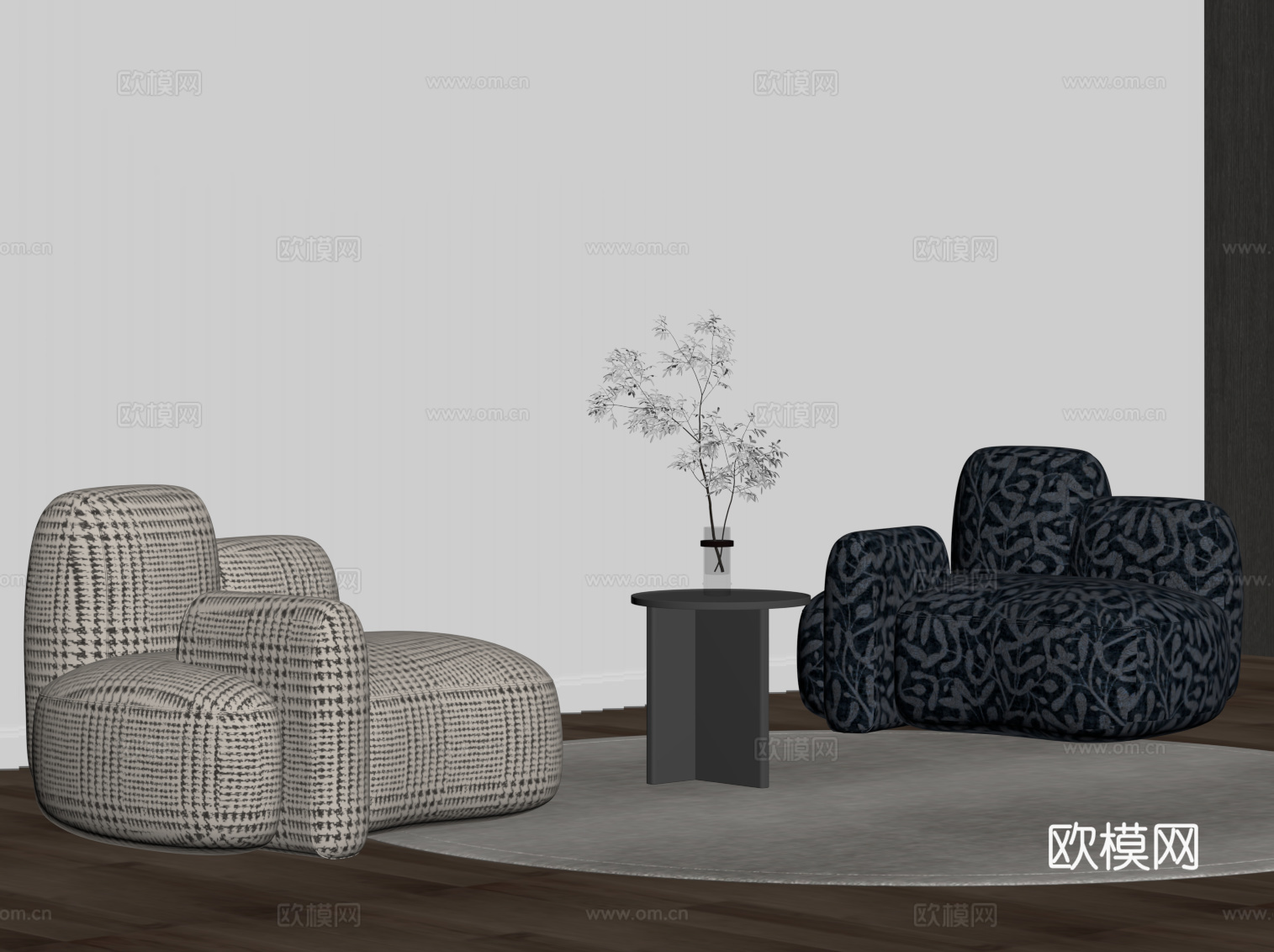 现代单人沙发 休闲沙发su模型