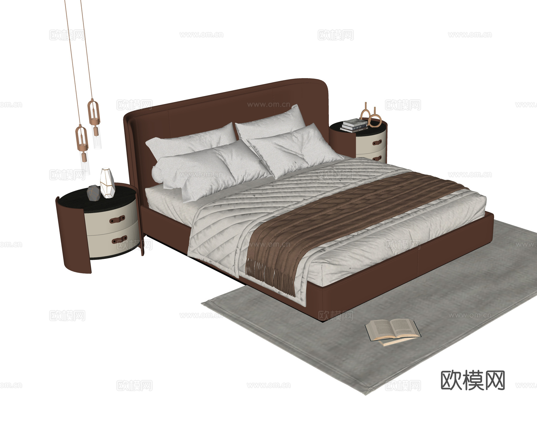 现代双人床 床头柜su模型