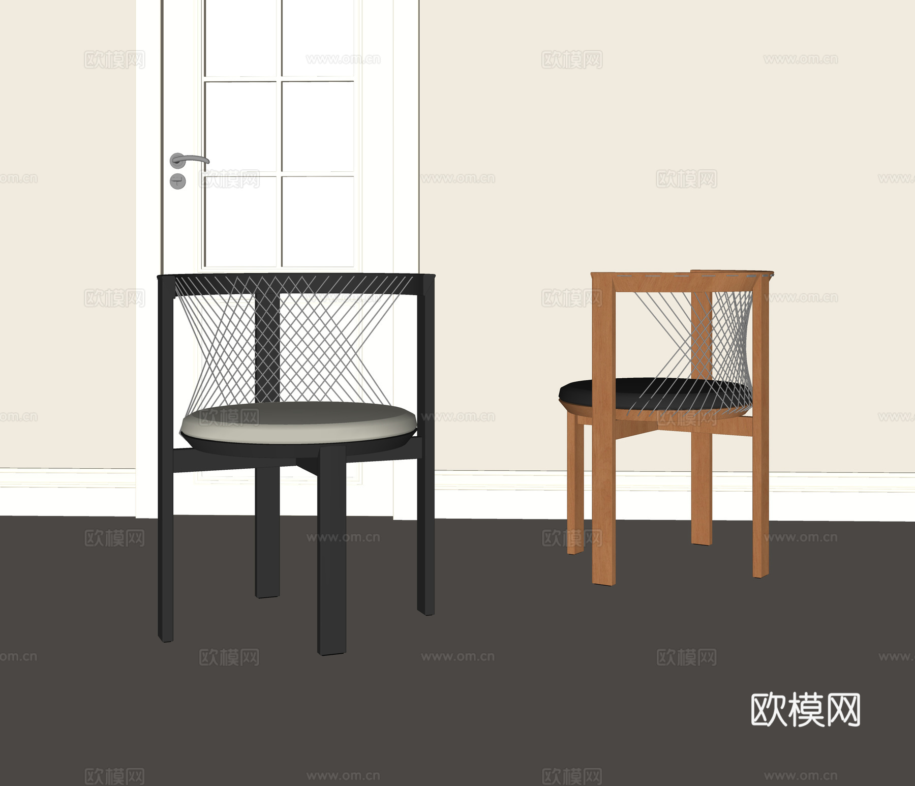 侘寂中古餐椅 实木单椅su模型