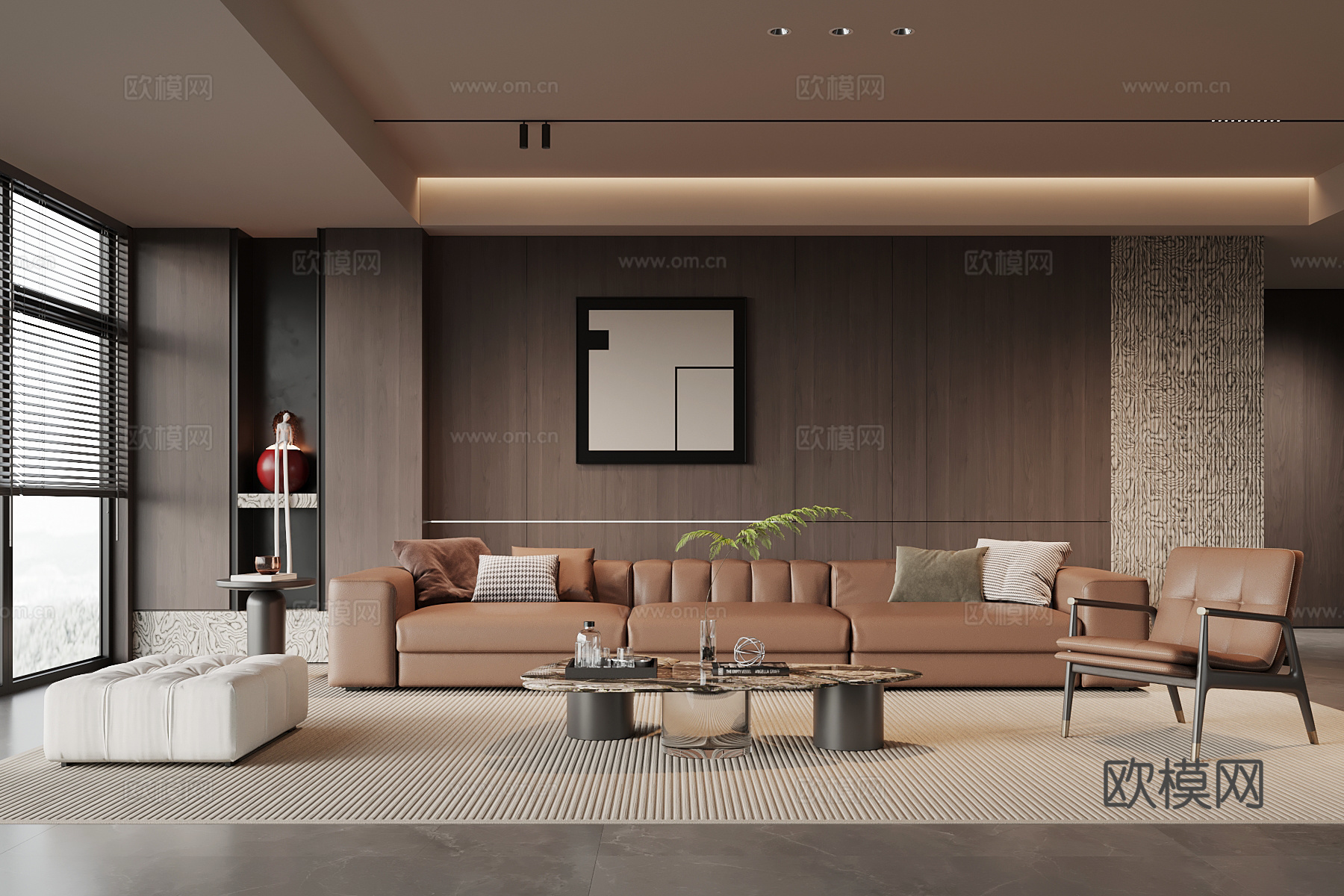 意式客厅 背景墙 沙发茶几组合su模型