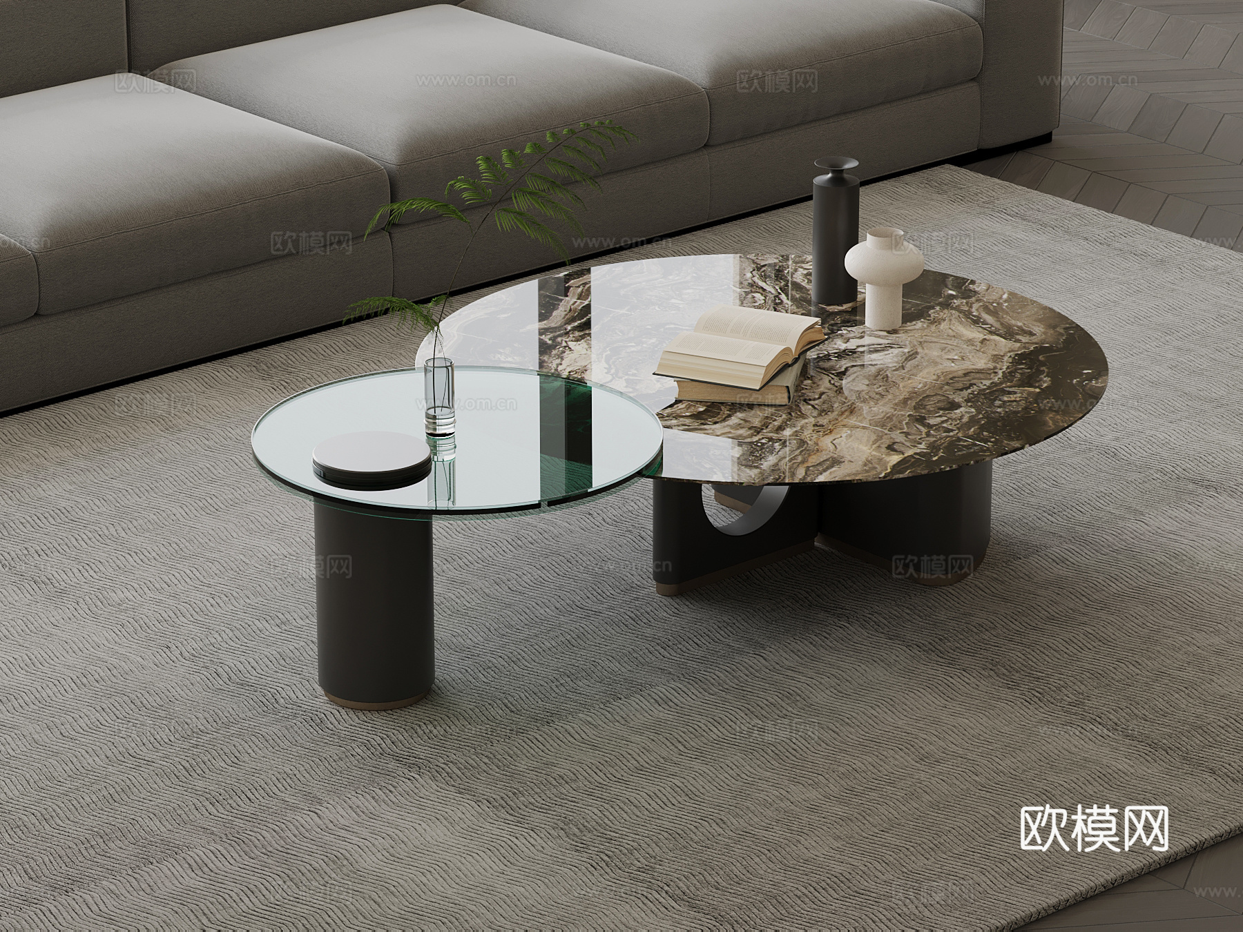 现代茶几 意式子母茶几su模型