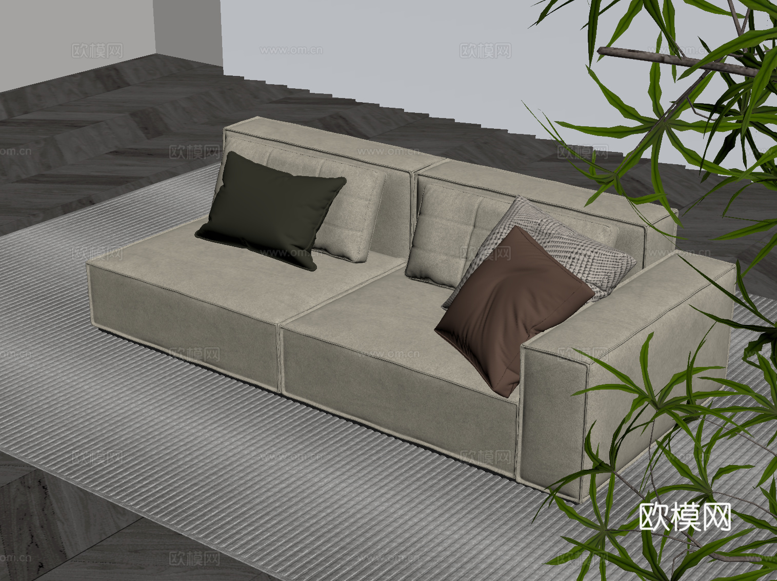 现代双人沙发 皮革沙发su模型