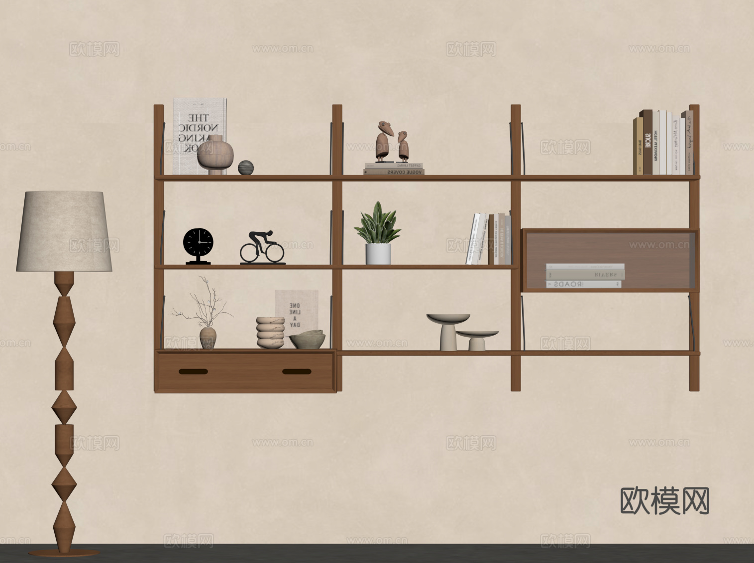 中古风书架 书柜 落地灯su模型