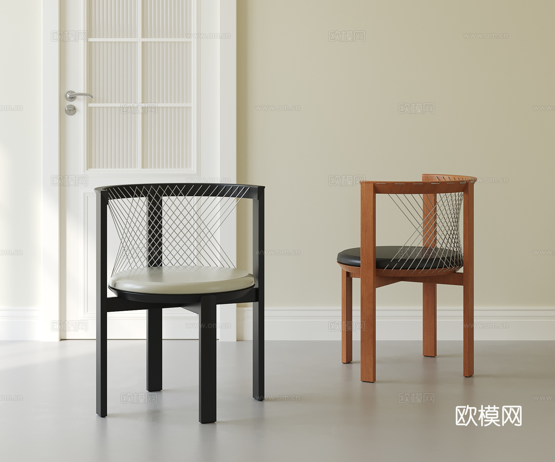 侘寂中古餐椅 实木单椅su模型