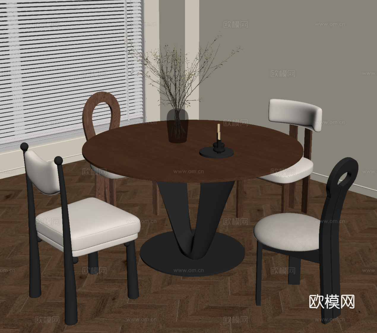 法式复古餐桌椅 圆桌su模型