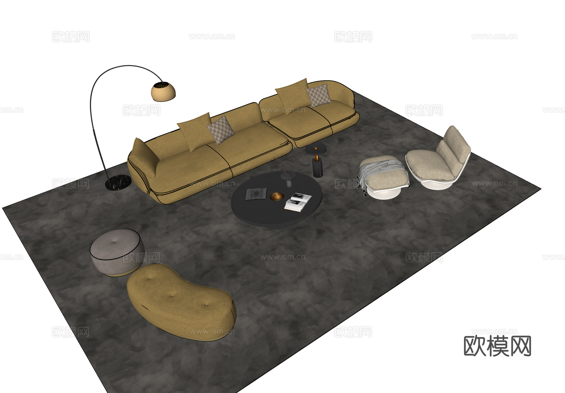 minotti vivienne 现代意式沙发茶几组合su模型