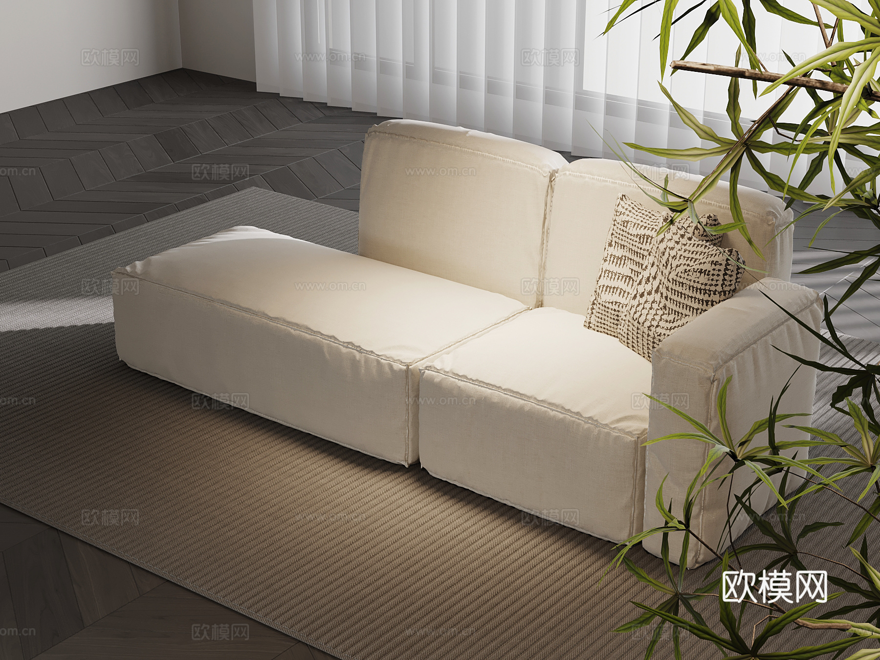 现代双人沙发 布艺沙发su模型