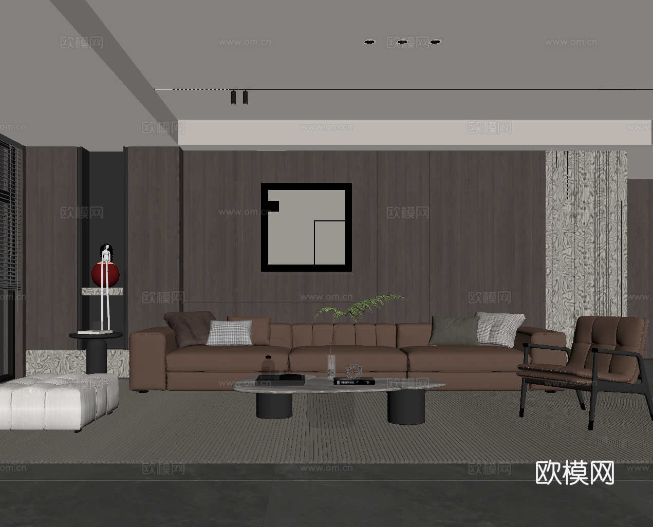 意式客厅 背景墙 沙发茶几组合su模型
