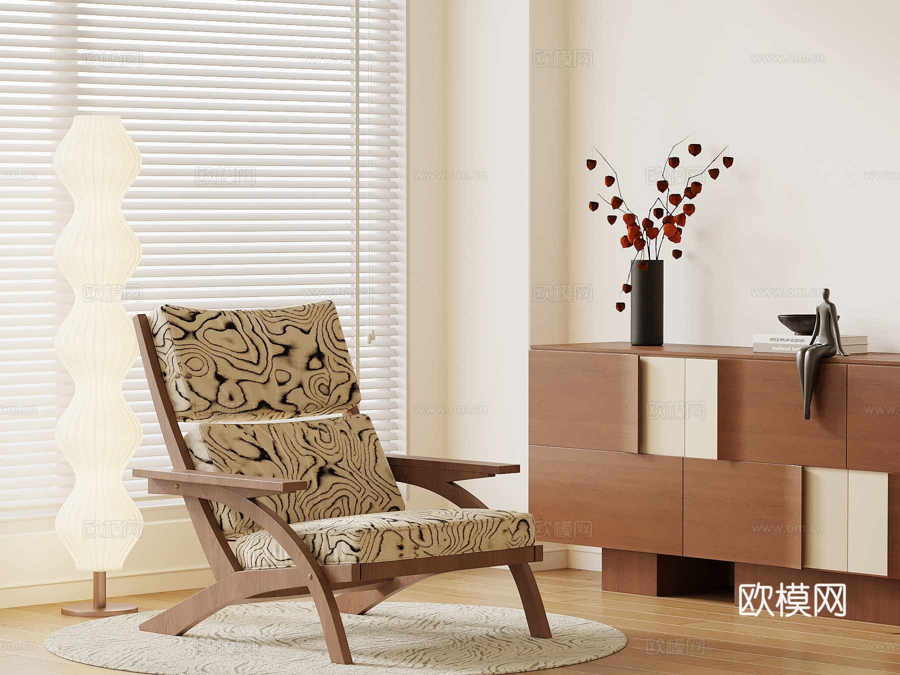 法式中古休闲椅 落地灯 边柜 地毯su模型
