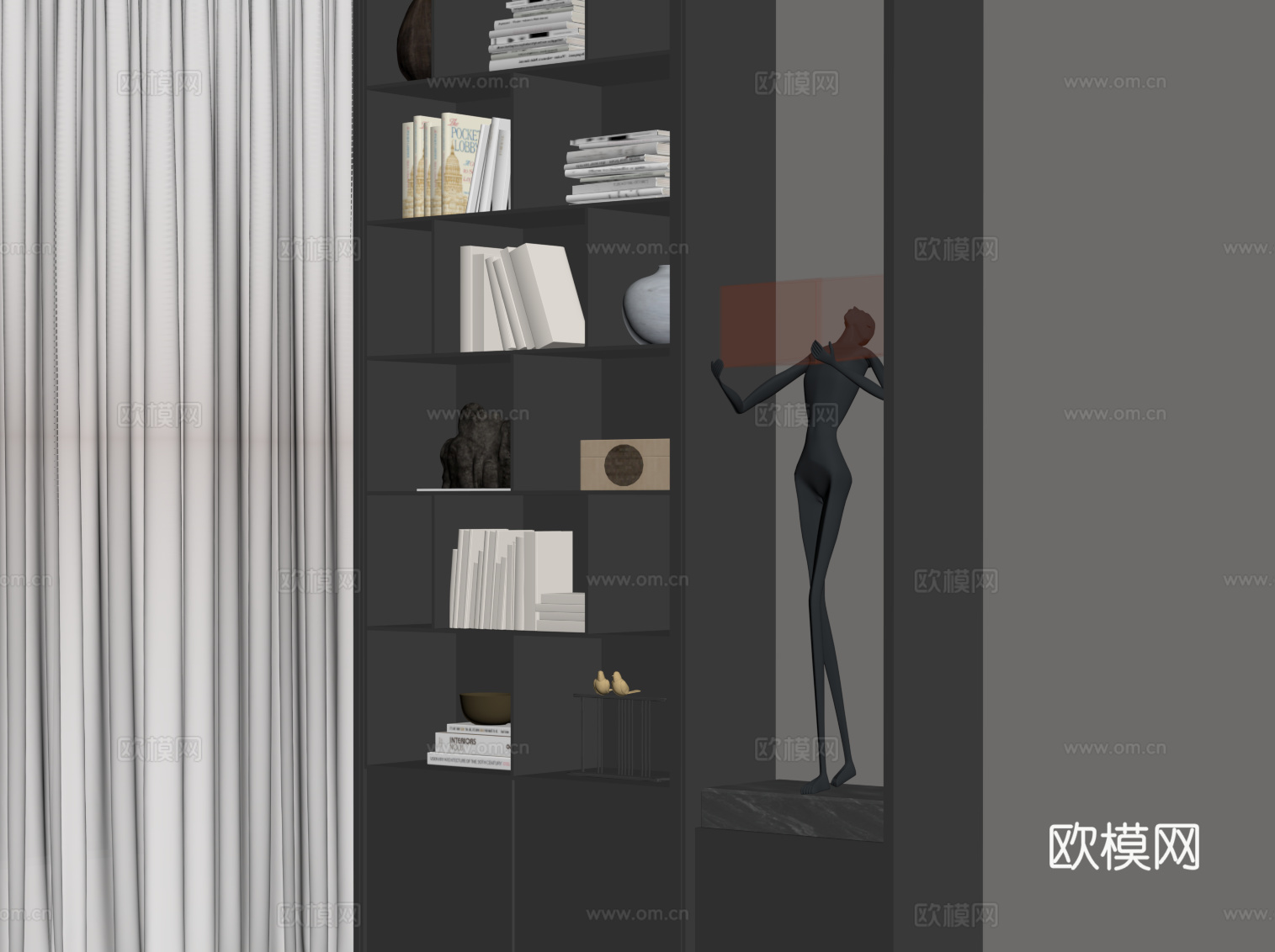 现代意式书架 置物架su模型