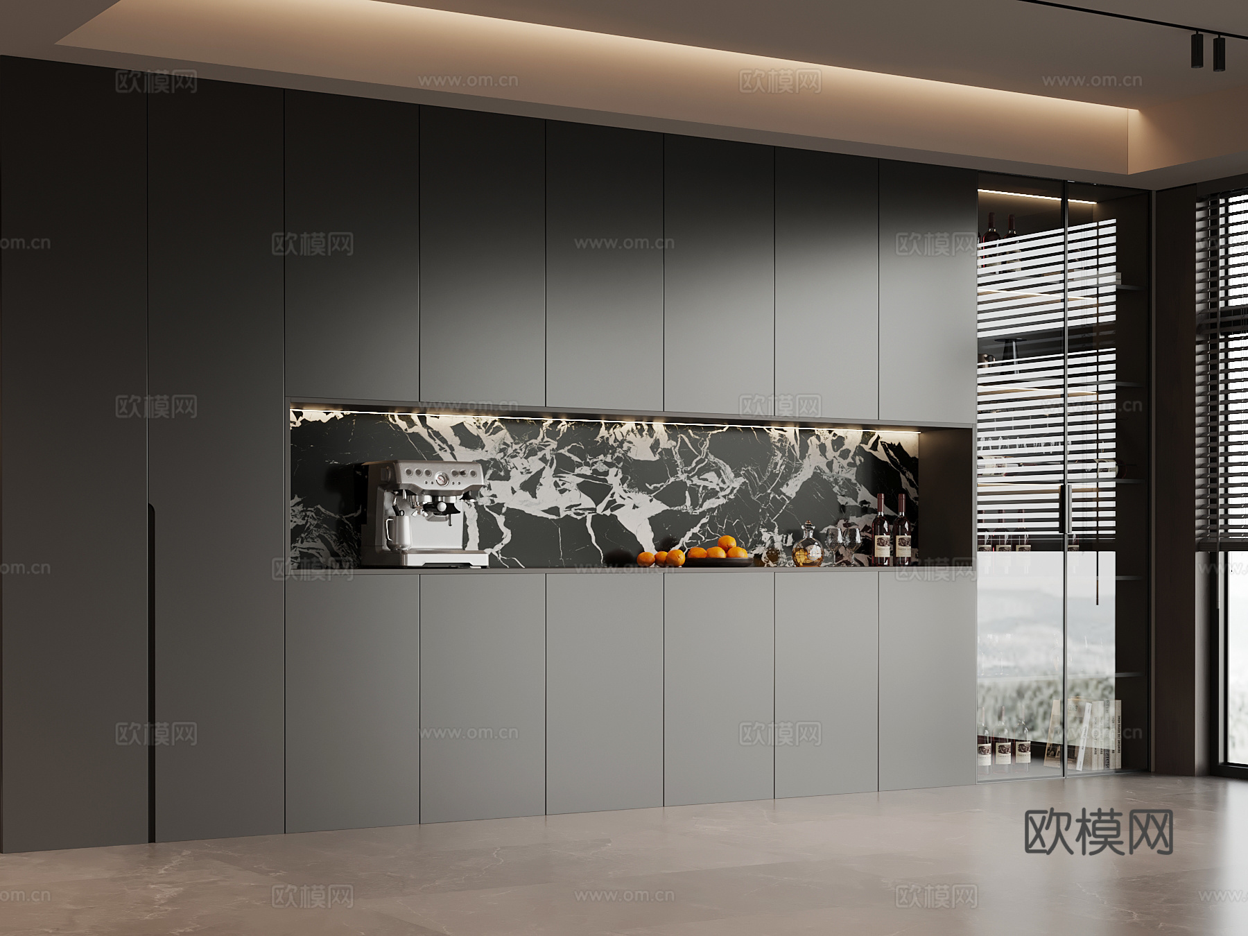 现代意式酒柜 餐边柜 橱柜su模型
