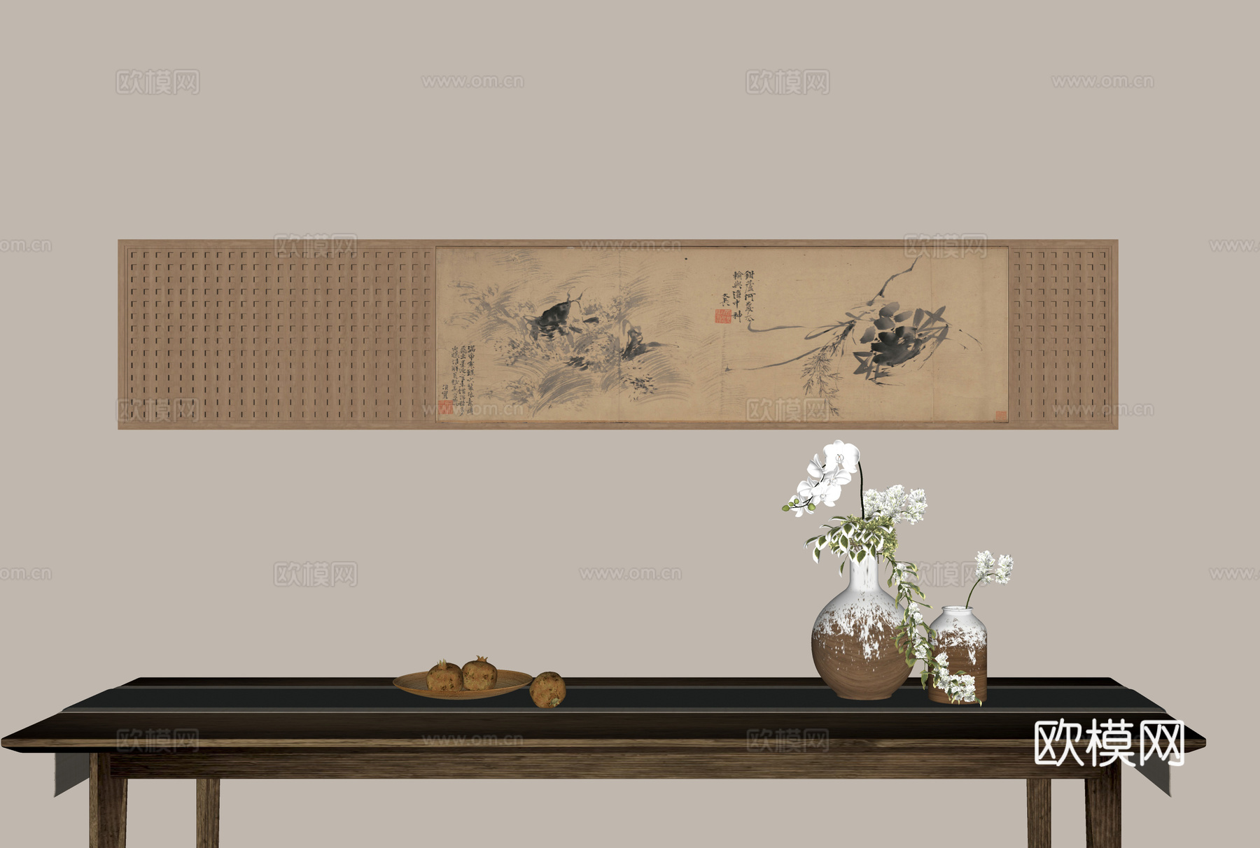 新中式装饰画su模型