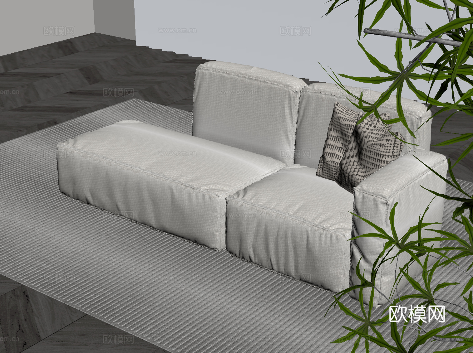 现代双人沙发 布艺沙发su模型