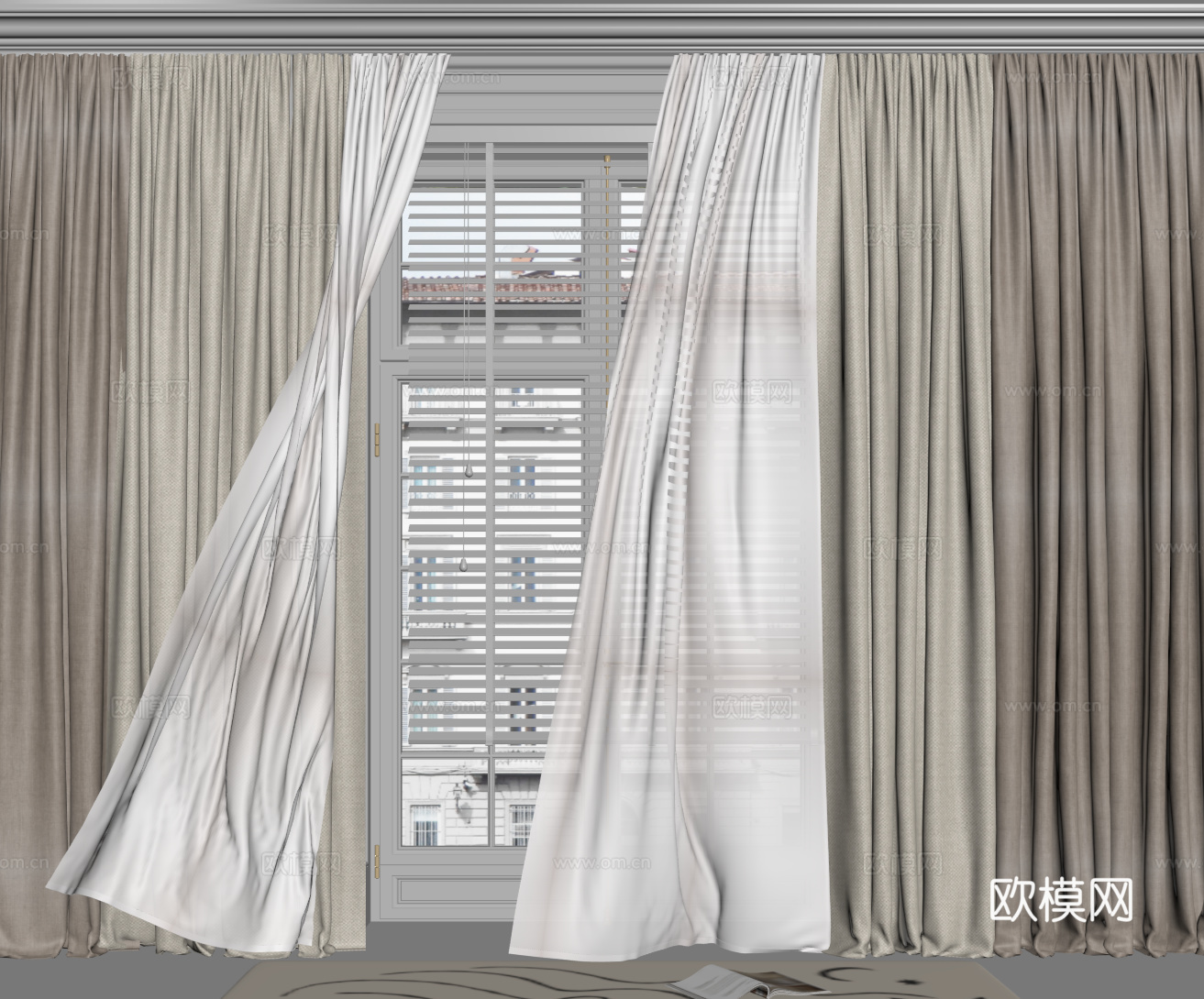 现代窗帘 纱帘 布艺窗帘su模型