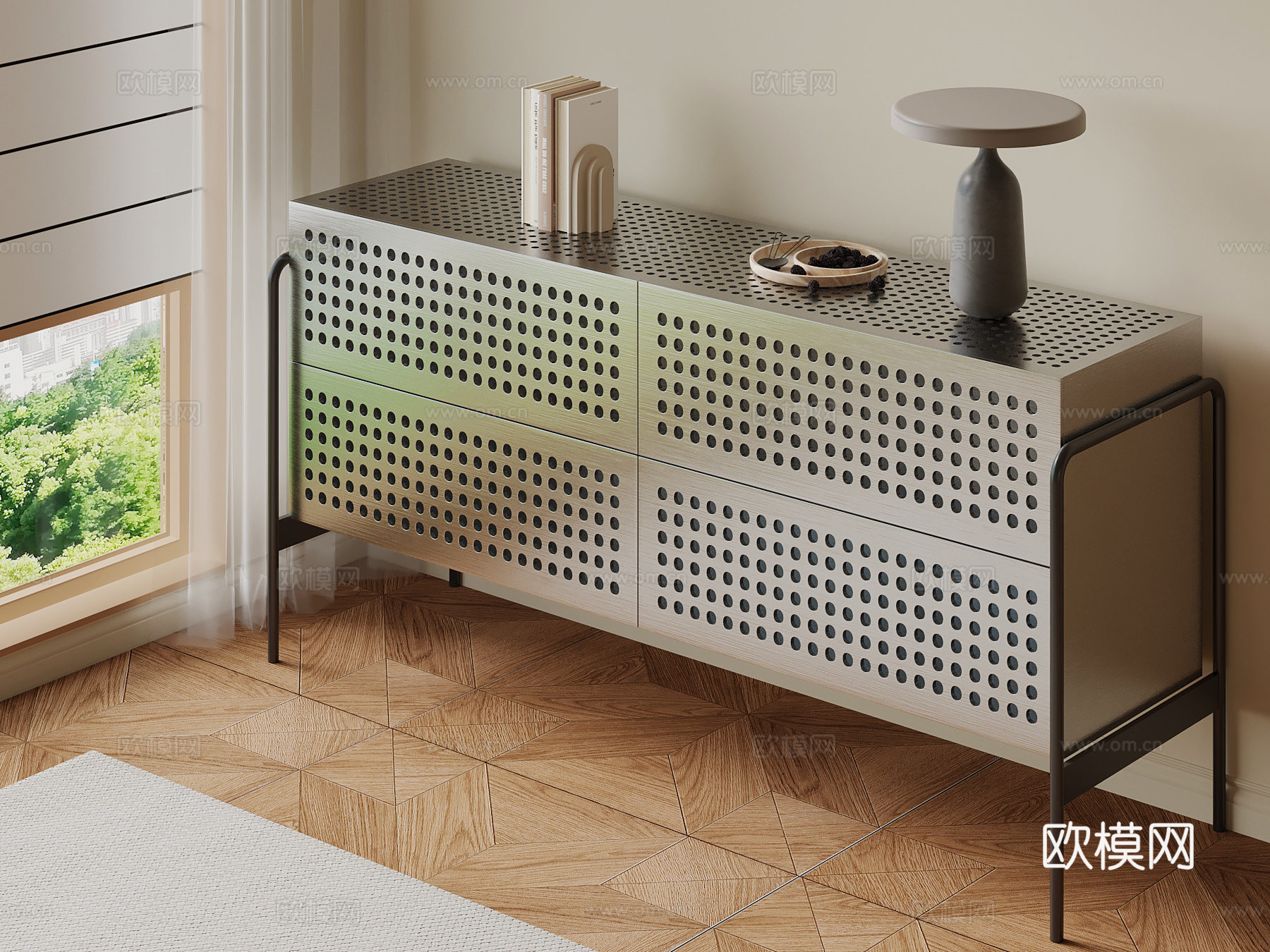 现代储物柜 边柜su模型